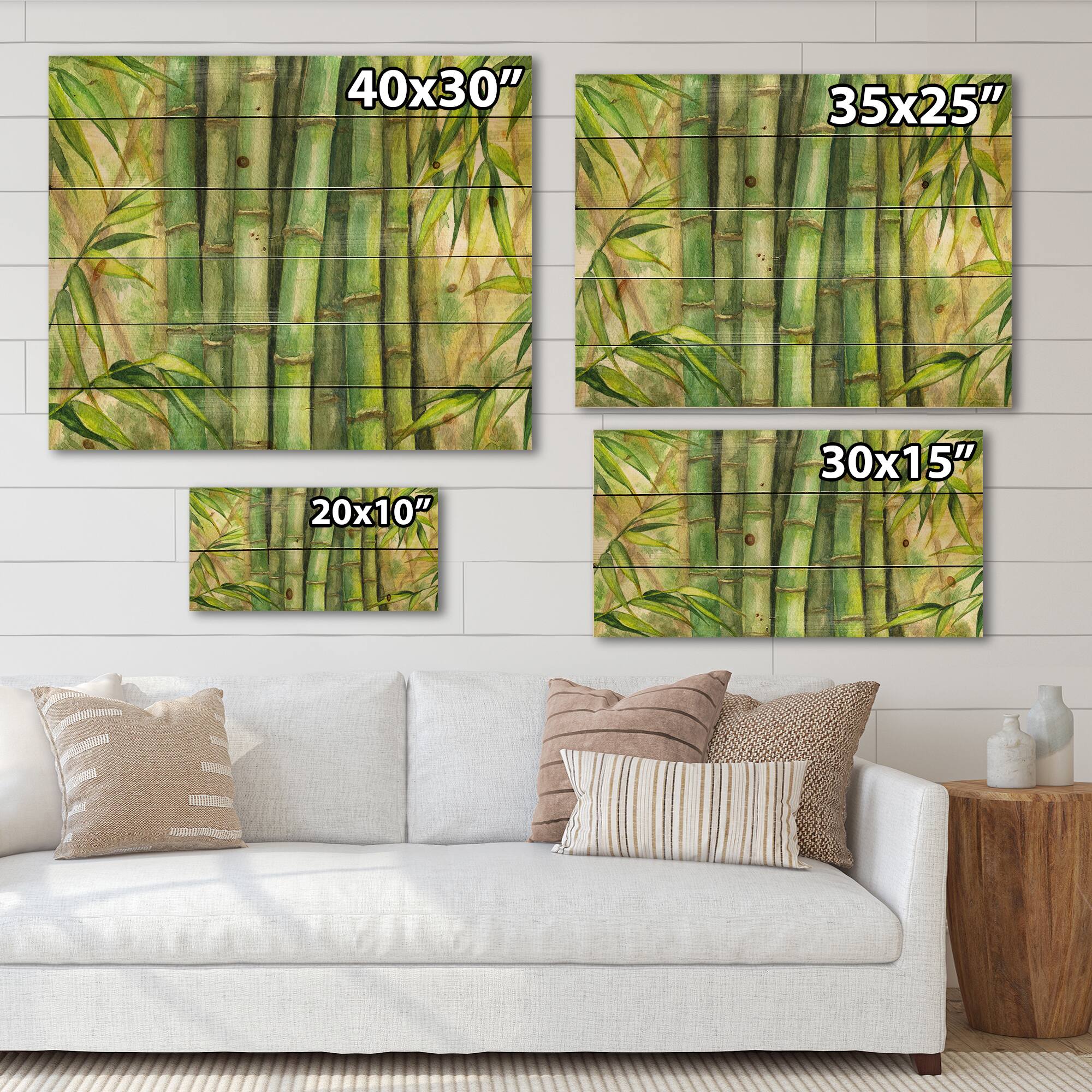 Designart - Bright Green Bamboo Stems - Transitional Print on Natural Pine Wood