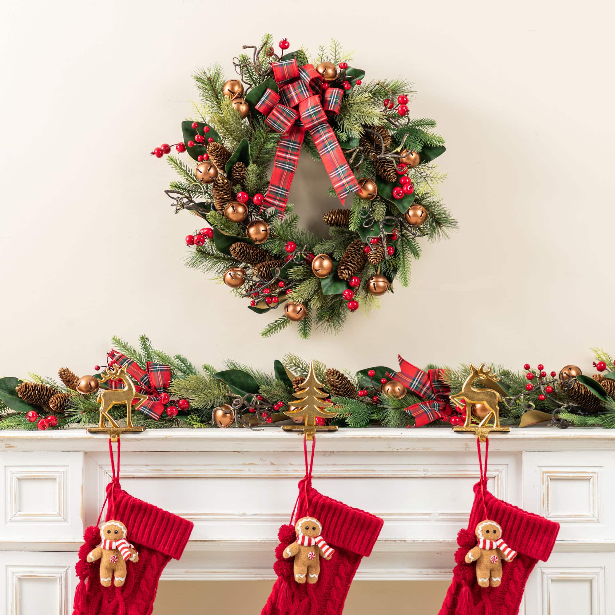 Glitzhome® 24"D Christmas Bell, Pinecone & Berry Bow Wreath