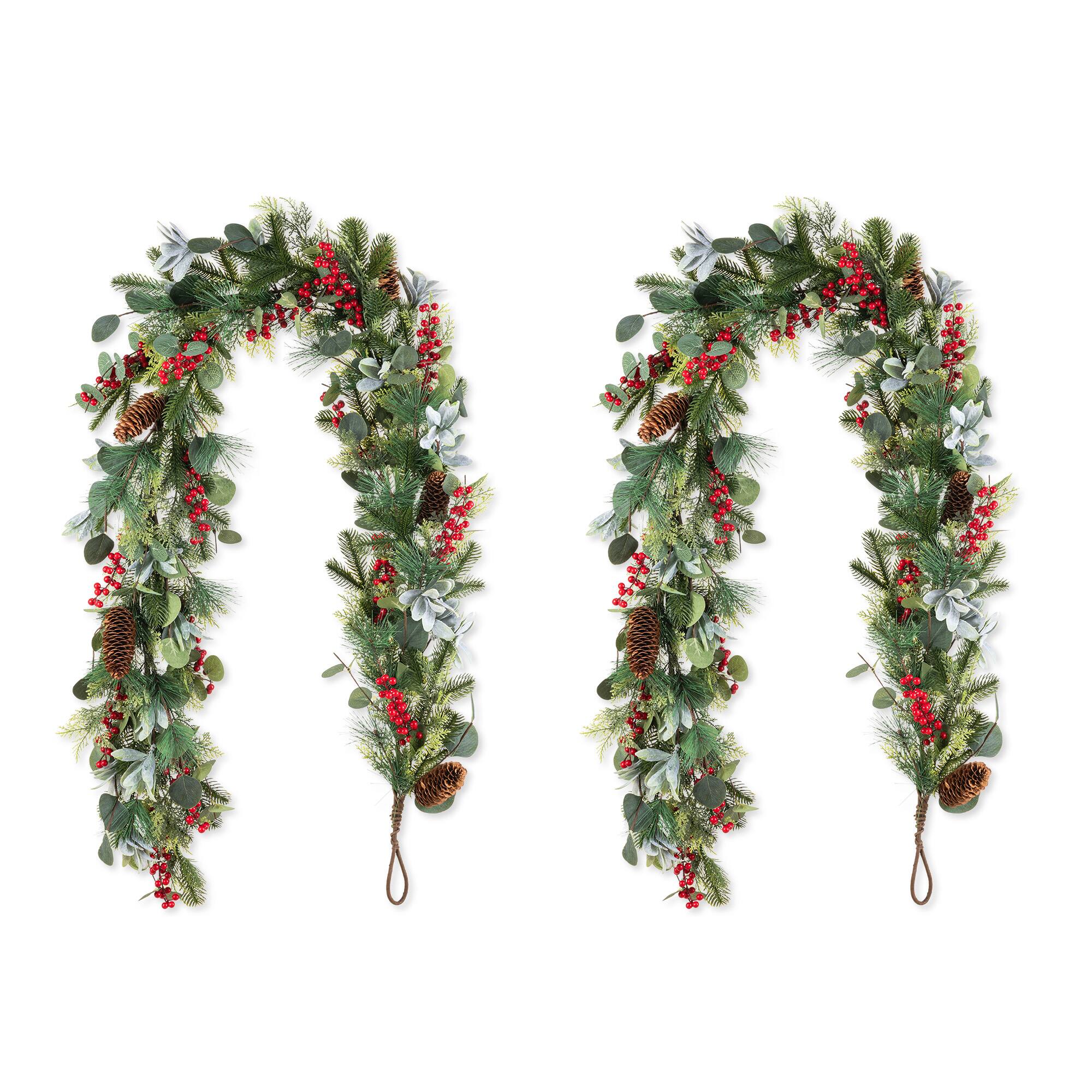 Glitzhome® 6ft. Christmas Berry & Pinecone Eucalyptus Garland, Set of 2