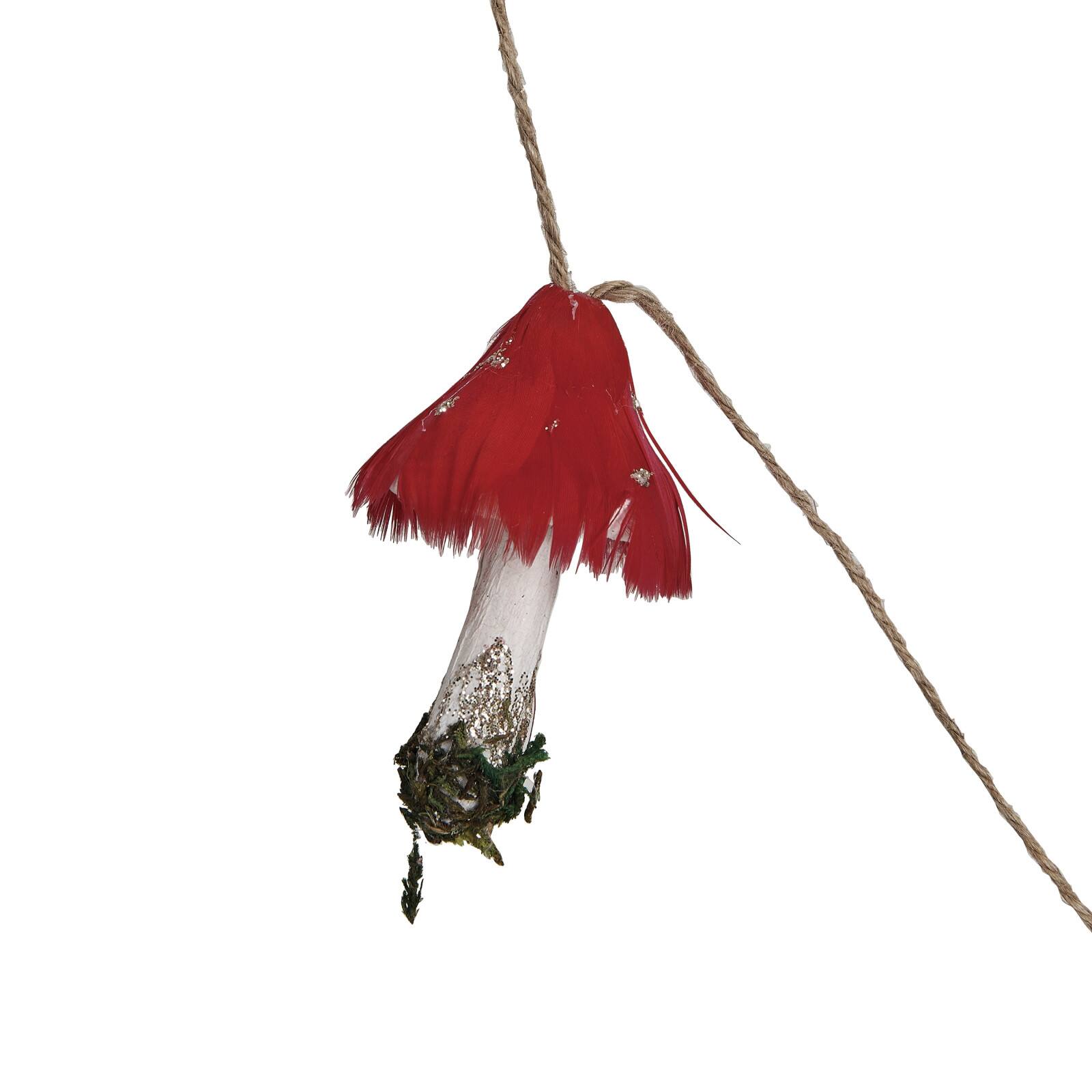 Hello Honey 6ft. Pink, White & Green Feather & Foam Mushroom Garland with Gold Glitter & Faux Moss