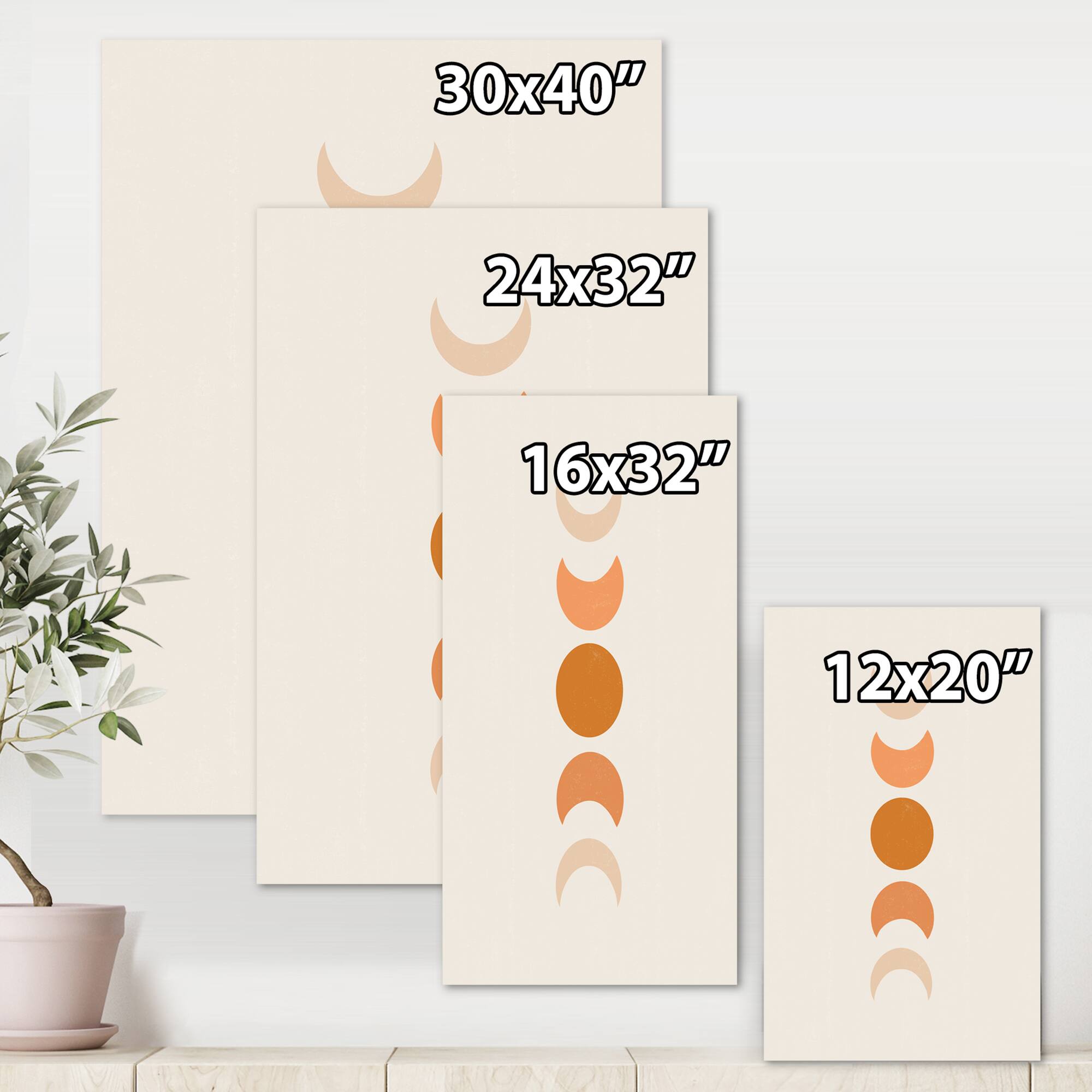 Designart - Minimalist Moon Phases - Modern Canvas Wall Art Print