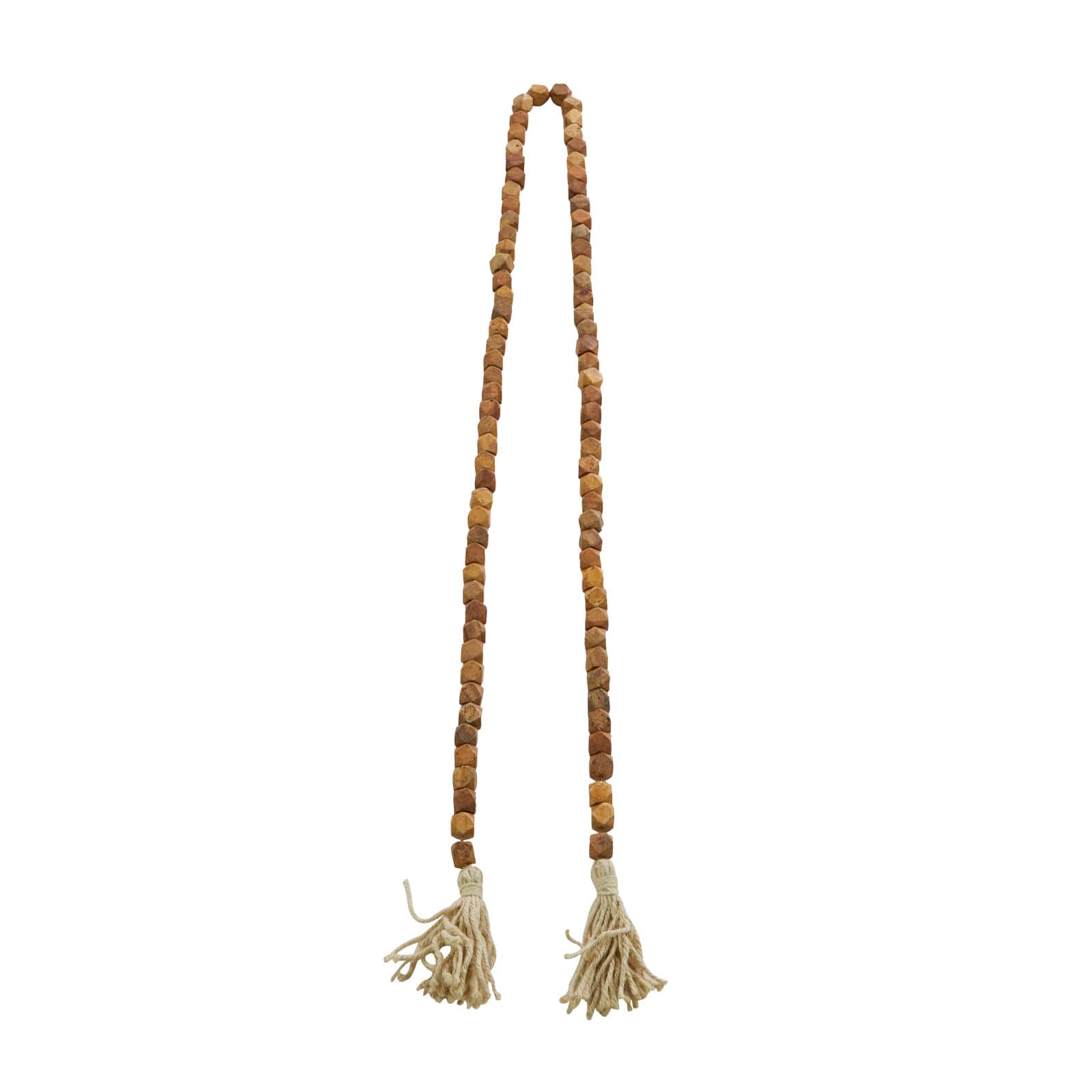 80" Bohemian Mango Wood Beads with Tassels Garland
