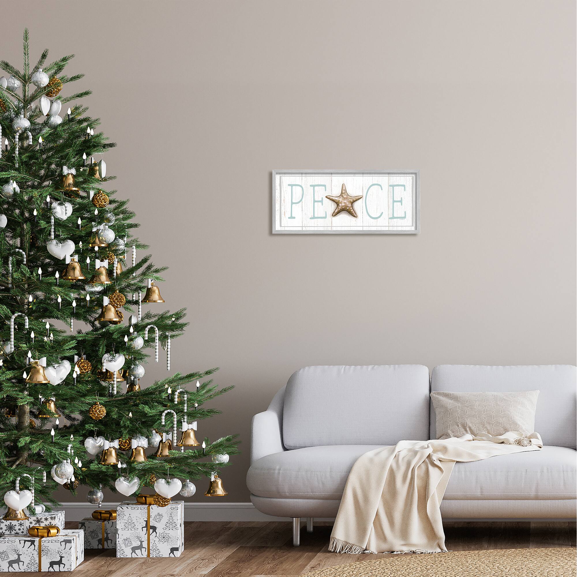 Stupell Industries Peace Seasonal Starfish Sign Framed Giclee Art