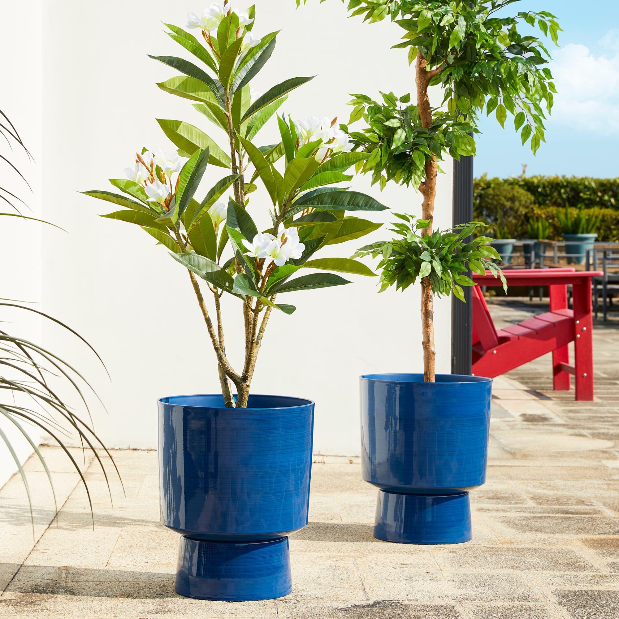 Glitzhome® 16.75" Cobalt Blue Faux Ceramic Urn Plastic Planters, 2ct.