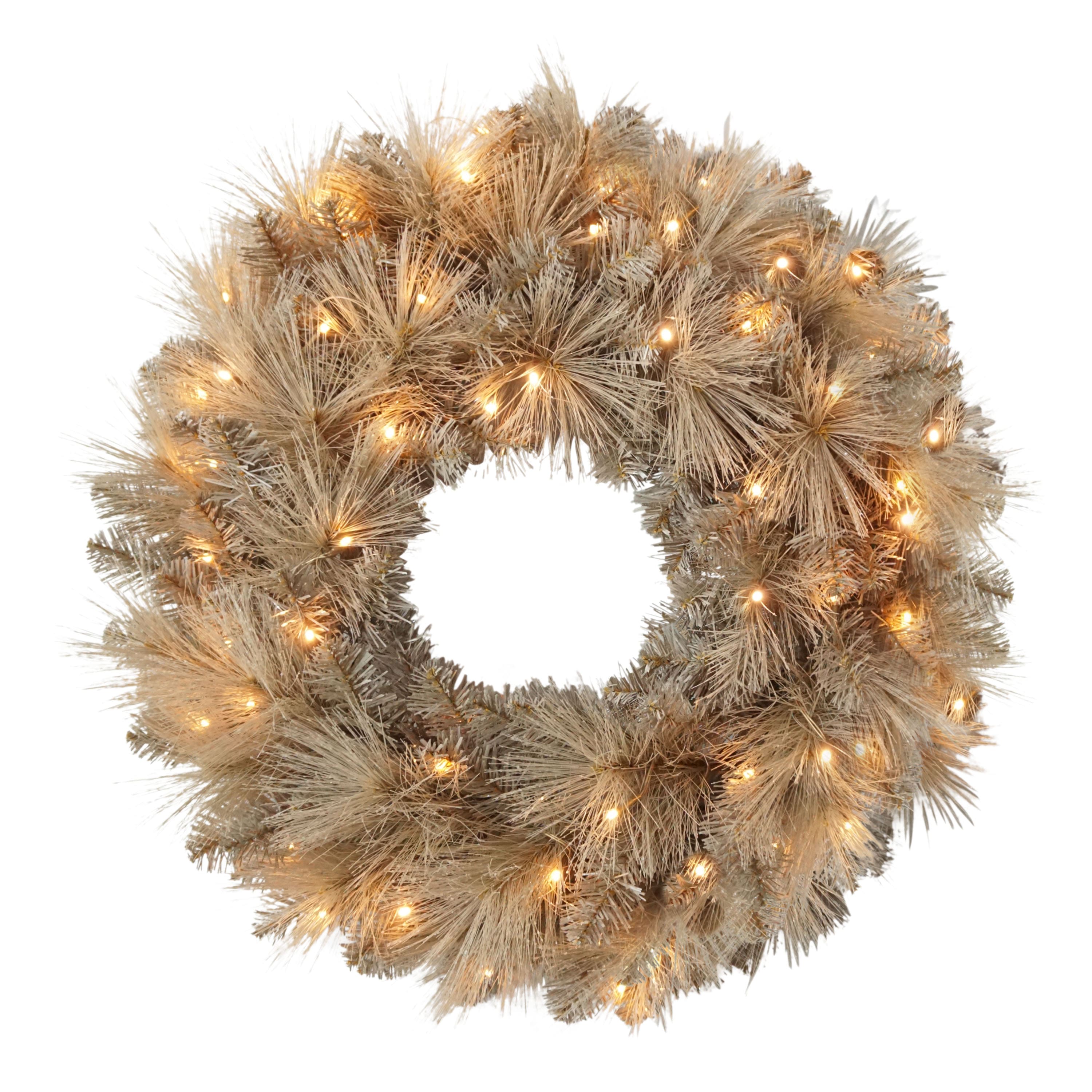 24" Pre-Lit Tan Artificial Wreath, Warm White LED Lights
