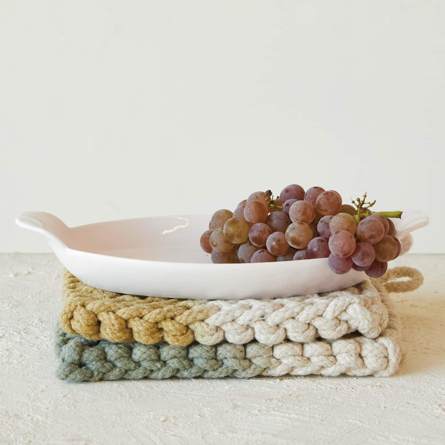 Hello Honey® 10" White Stoneware Trays with Handles, 4ct.