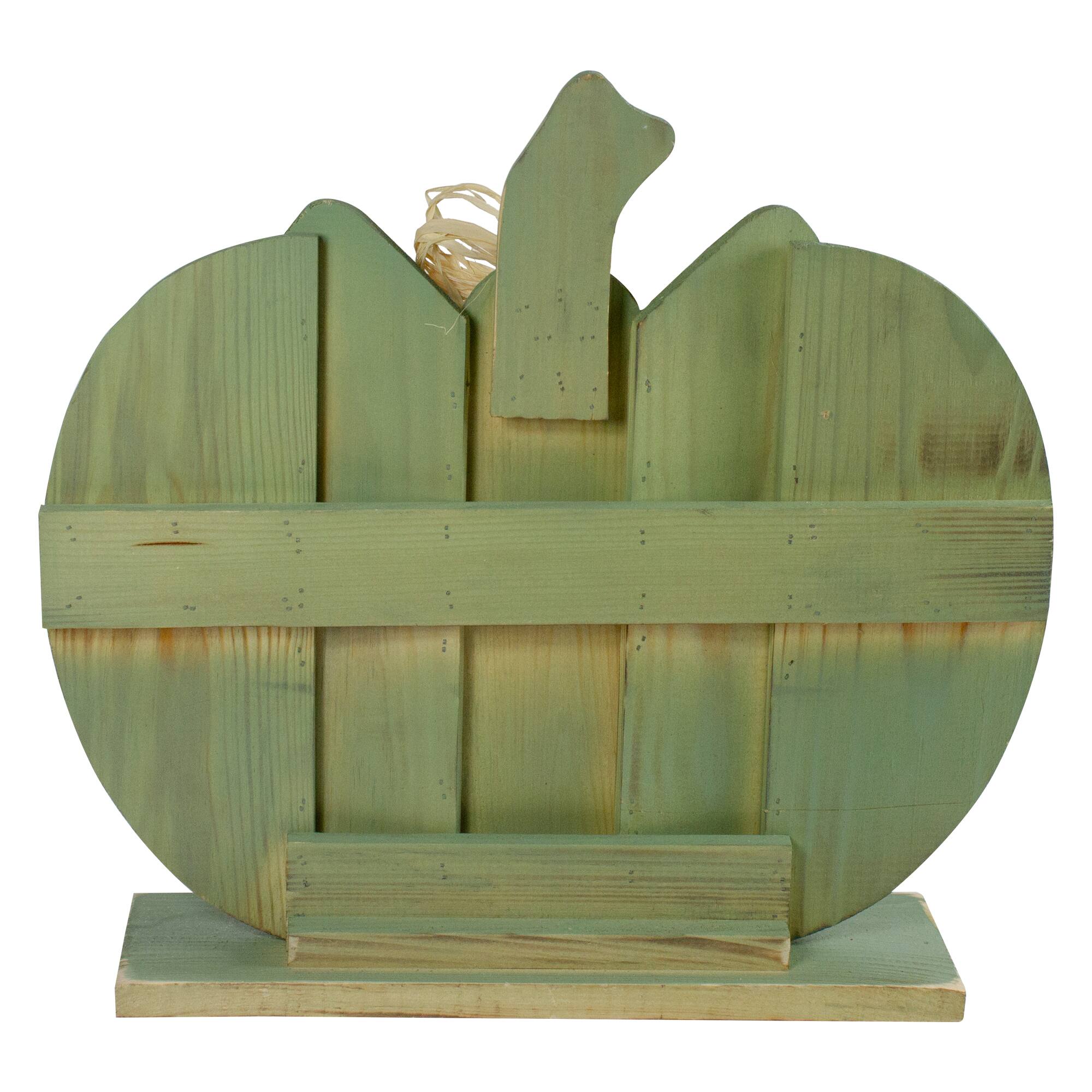 14" Green Slatted Halloween Tabletop Pumpkin with Bow
