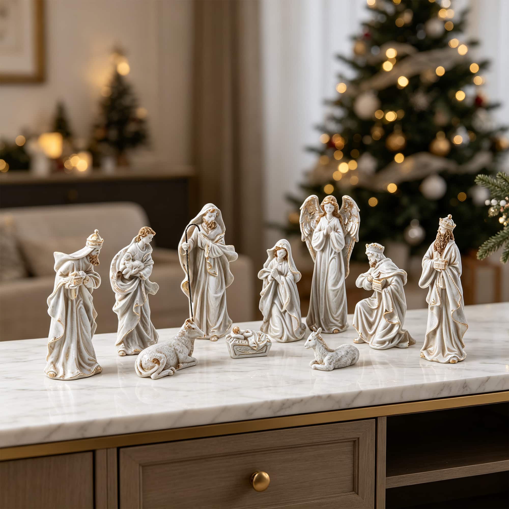 Glitzhome® 8" 10-Piece Christmas Nativity Figurine Set