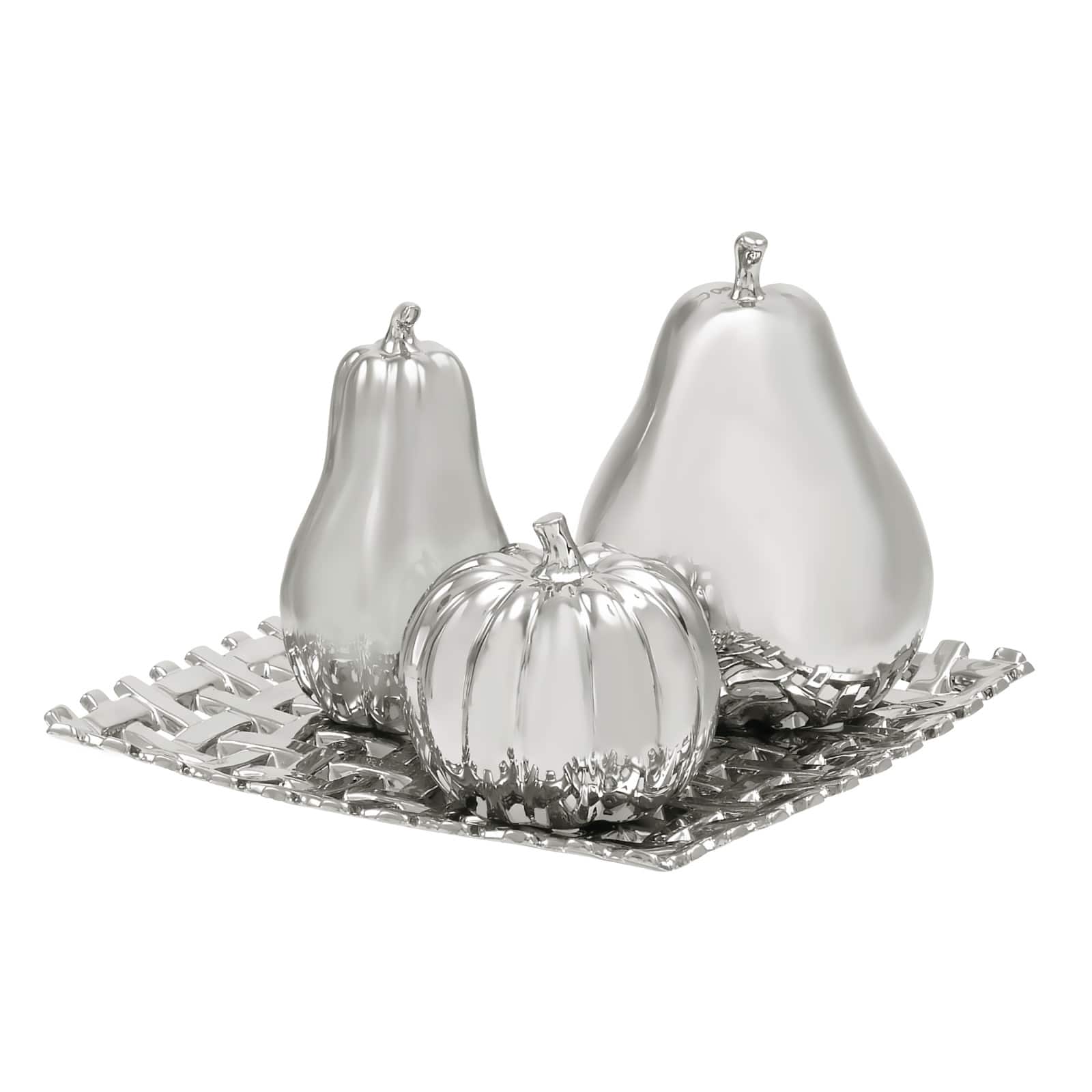 Silver Ceramic Glam Fruit Sculpture Set
