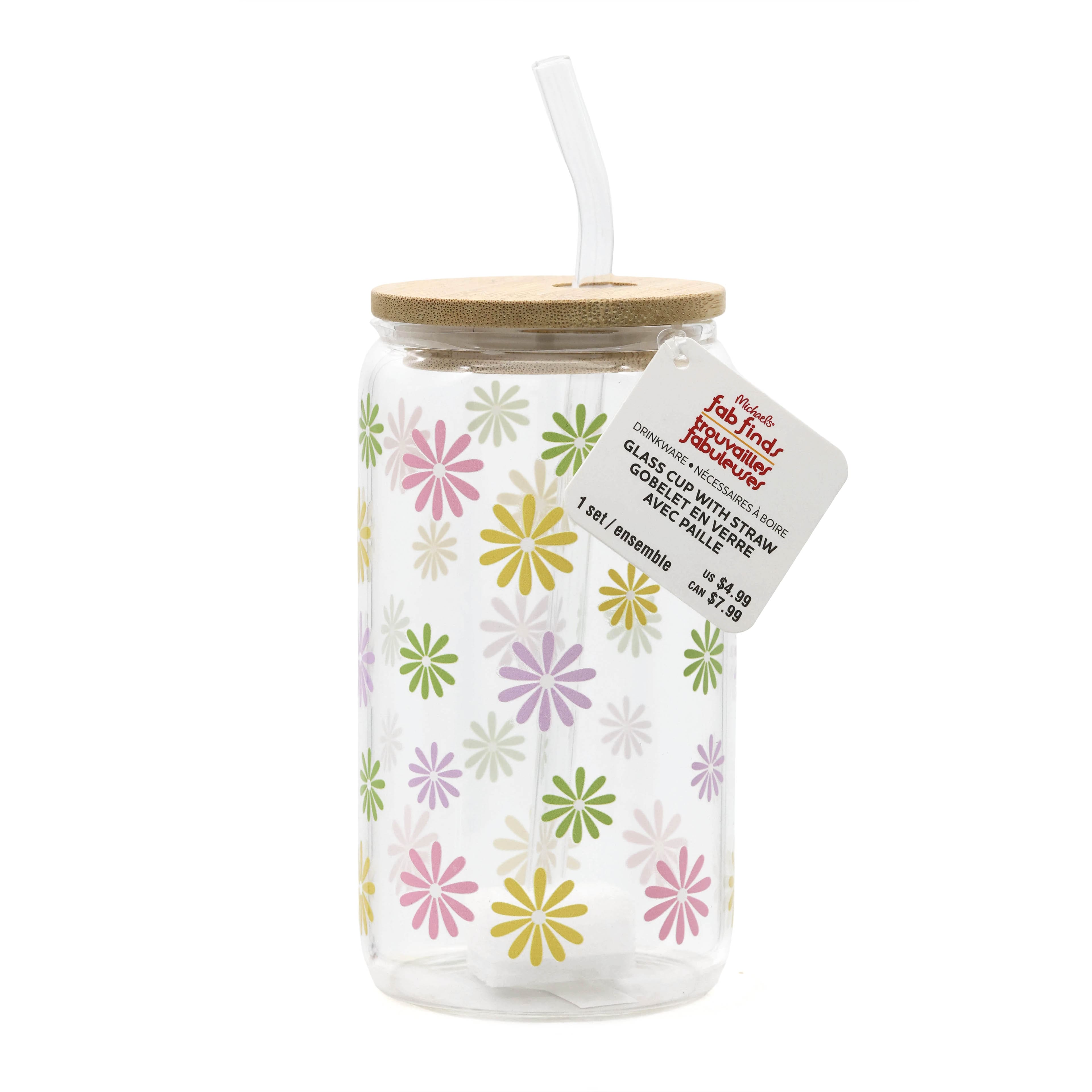 16oz. Summer Glass Cup with Straw by Fab Finds