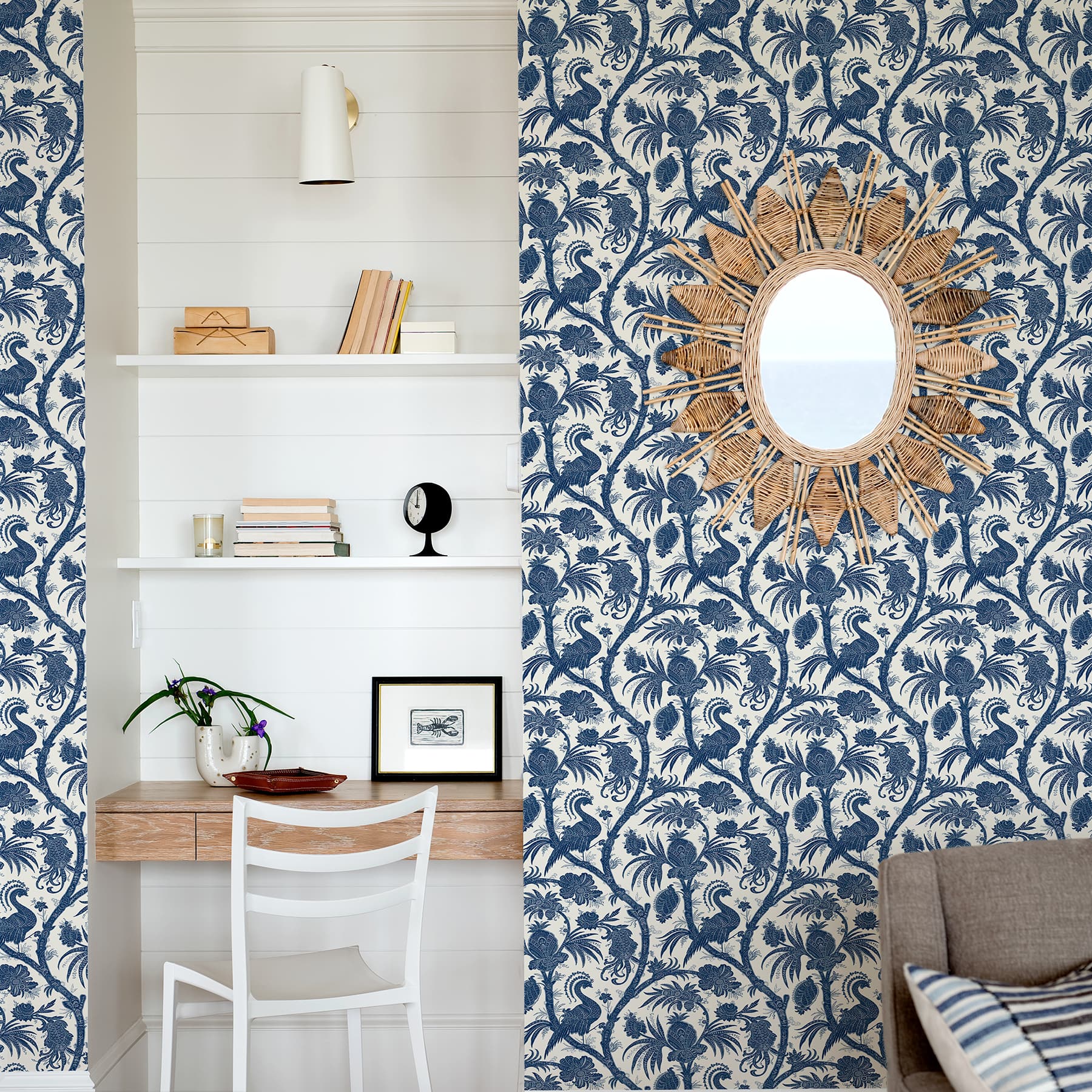 Scalamandre Indigo Balinese Peacock Peel & Stick Wallpaper