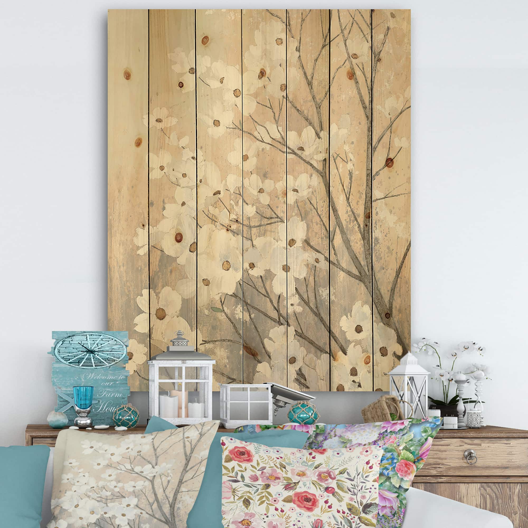 Designart - Brown onn Grey Blossoms