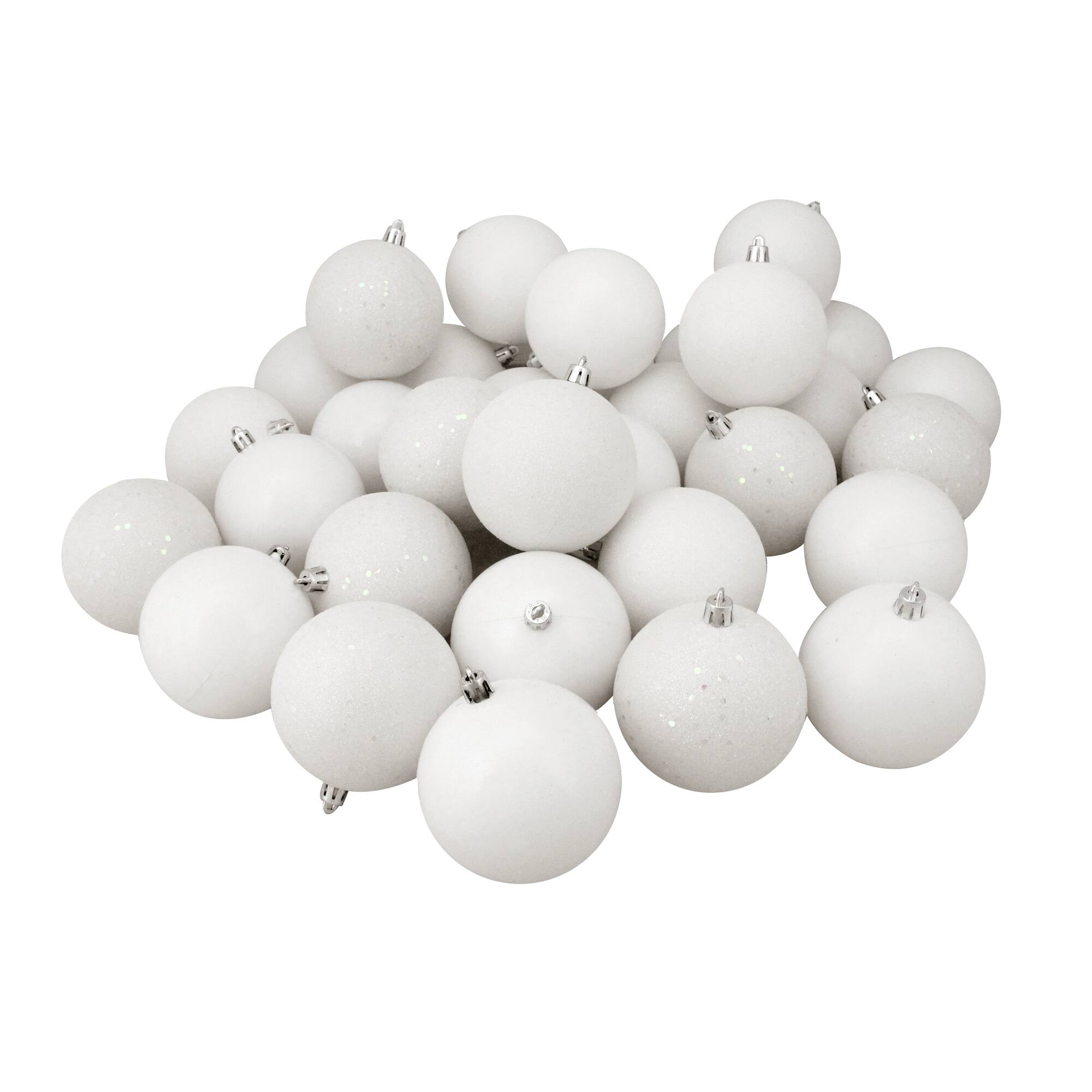 4-Finish Shatterproof Christmas Ball Ornaments 3.25" (80mm) - Winter White - 32ct
