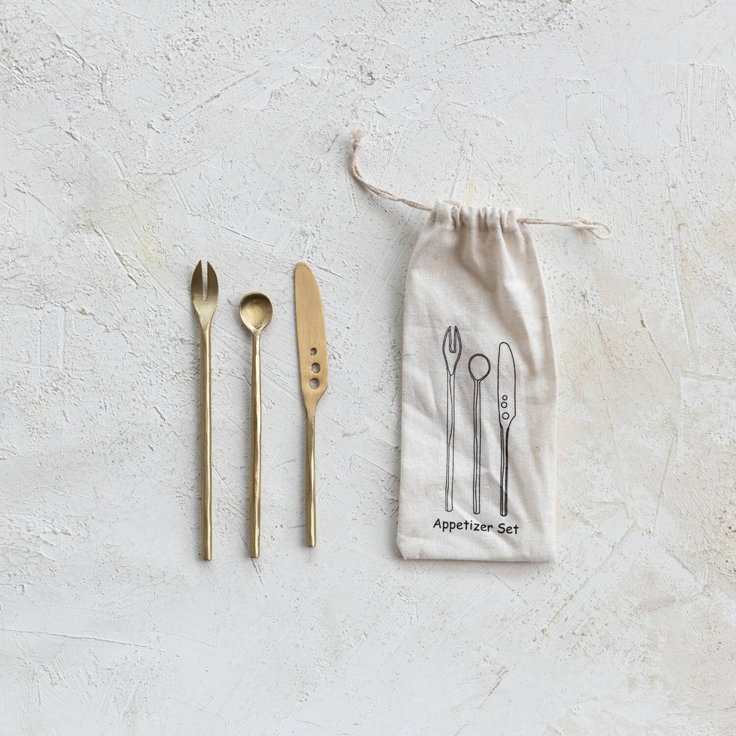 Hello Honey® 6" Brass Appetizer Cutlery Kitchen Set with Printed Drawstring Bag