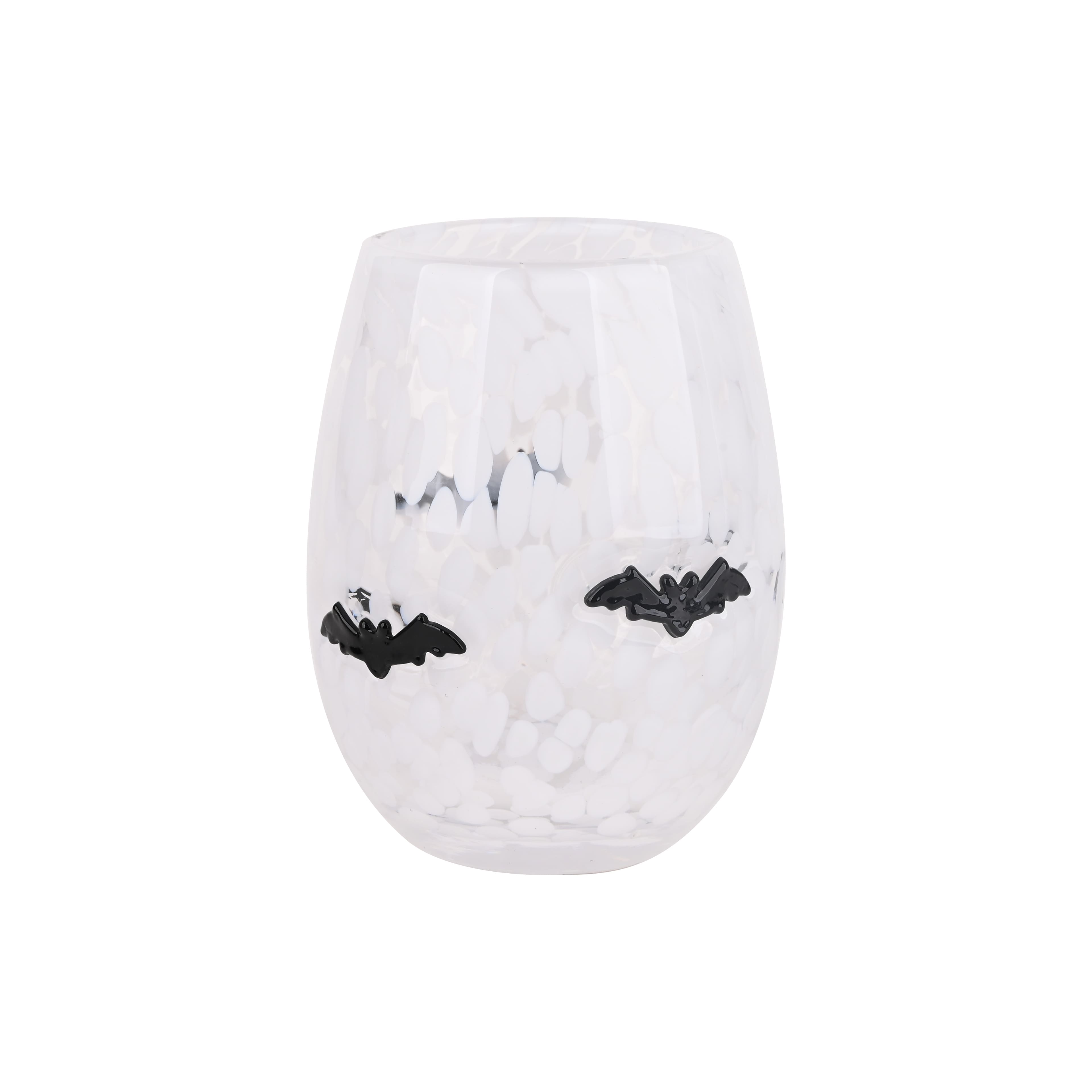 Michaels, 16oz. Confetti Bat Icon Stemless Wine Glass by Celebrate It™ – Category: Halloween Baking & Party