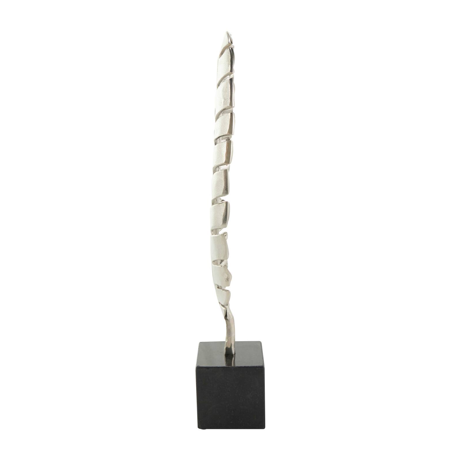 24" Silver Aluminum Leaf Standing Sculpture with Black Marble Base
