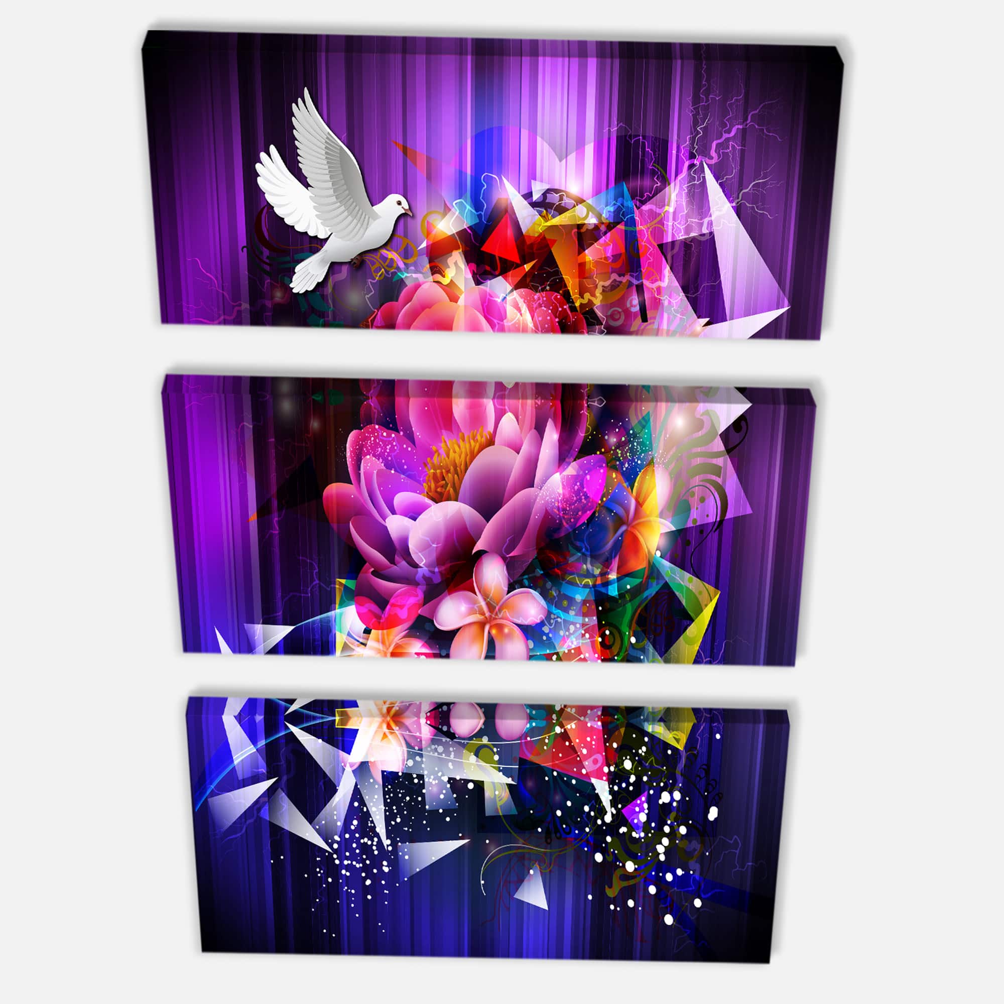 Designart - Abstract Floral Design with Dove - Floral Canvas Art print