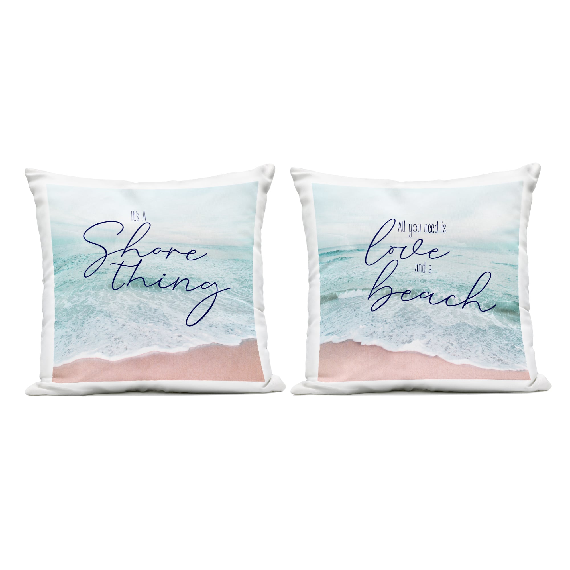 Stupell Industries 18" x 18" Love and a Beach Coastal Phrases Printed Outdoor Throw Pillow Set