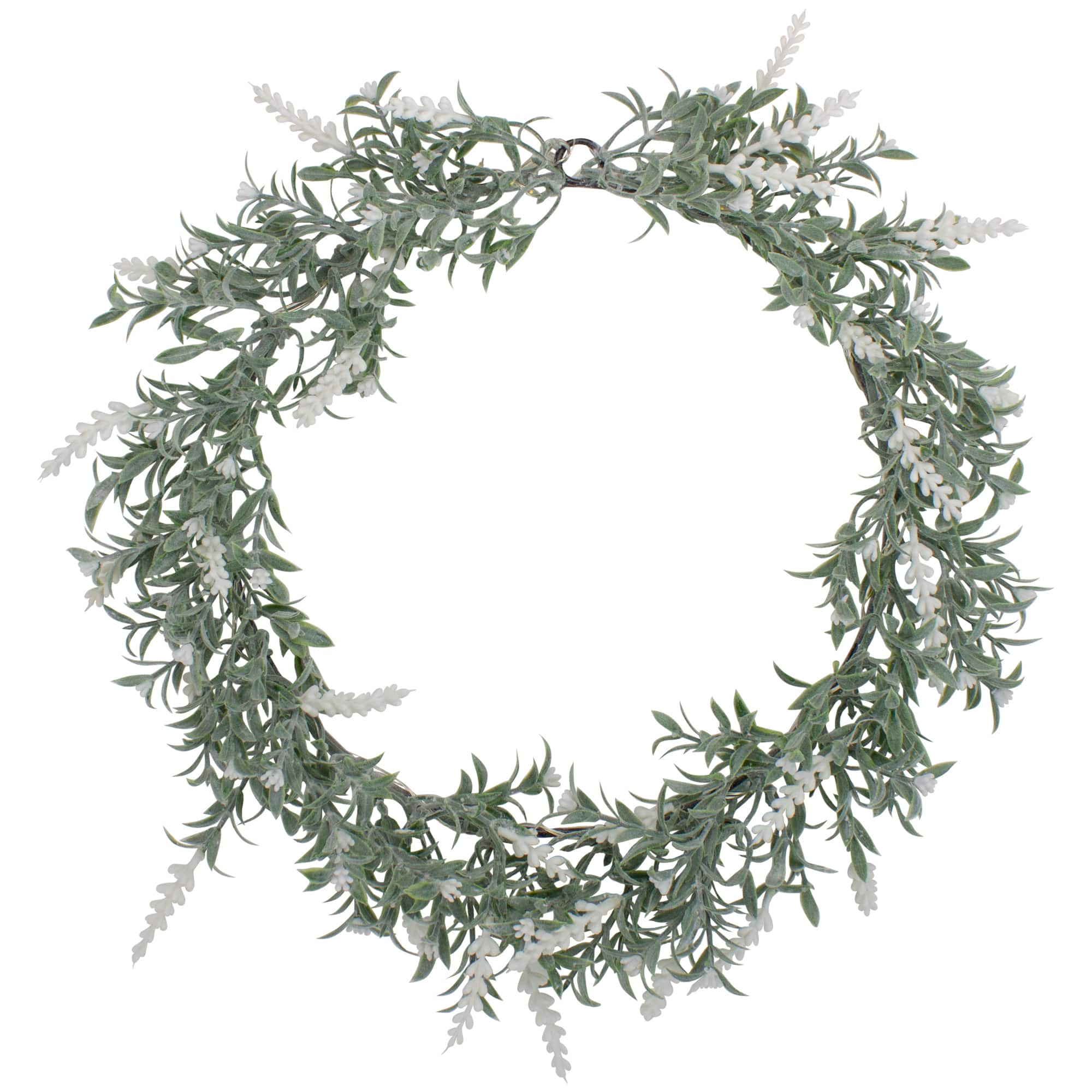 16" White LED Lighted White Lavender Artificial Spring Wreath