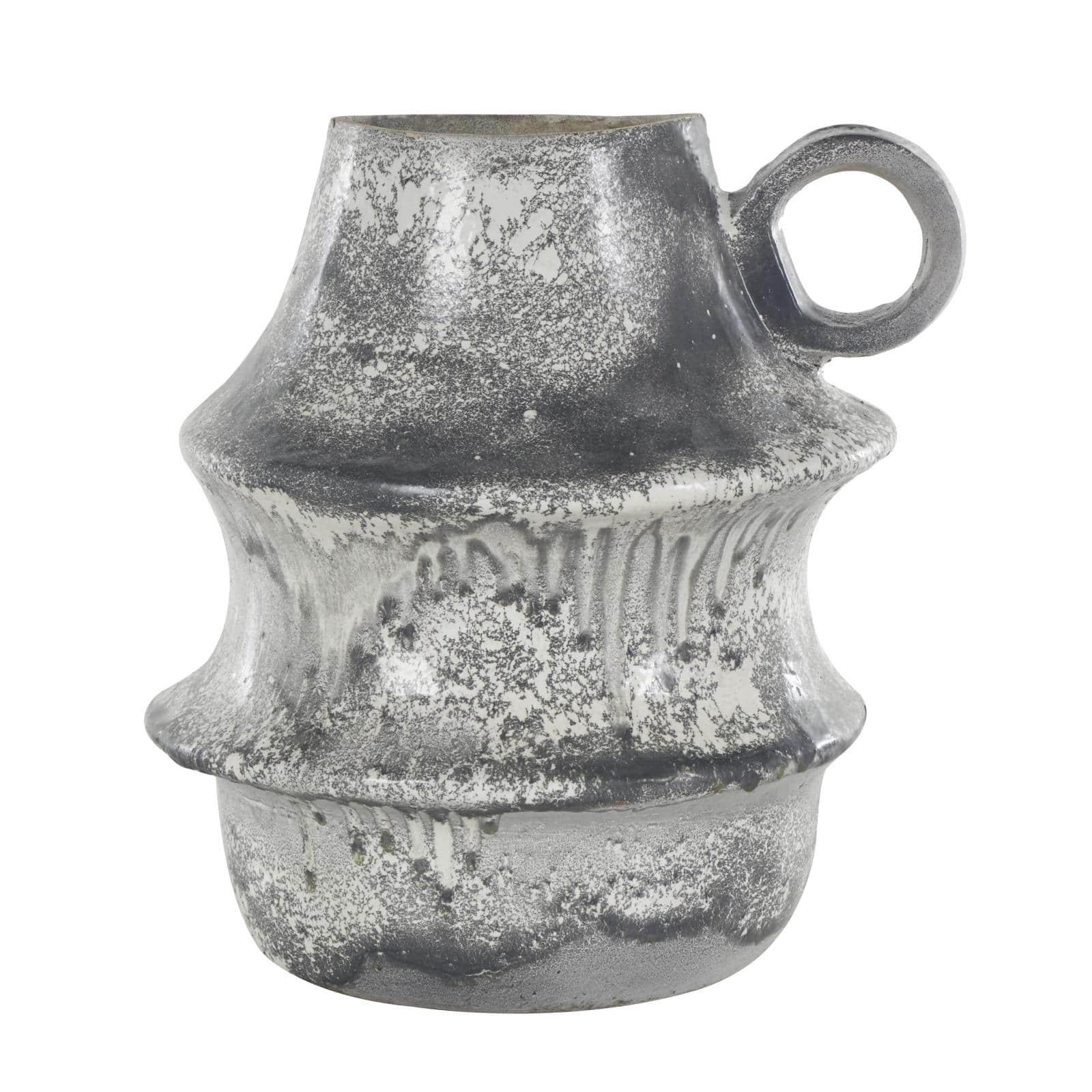 15" Light Gray Textured Paper Mache Fluted Vase with Ring Handle