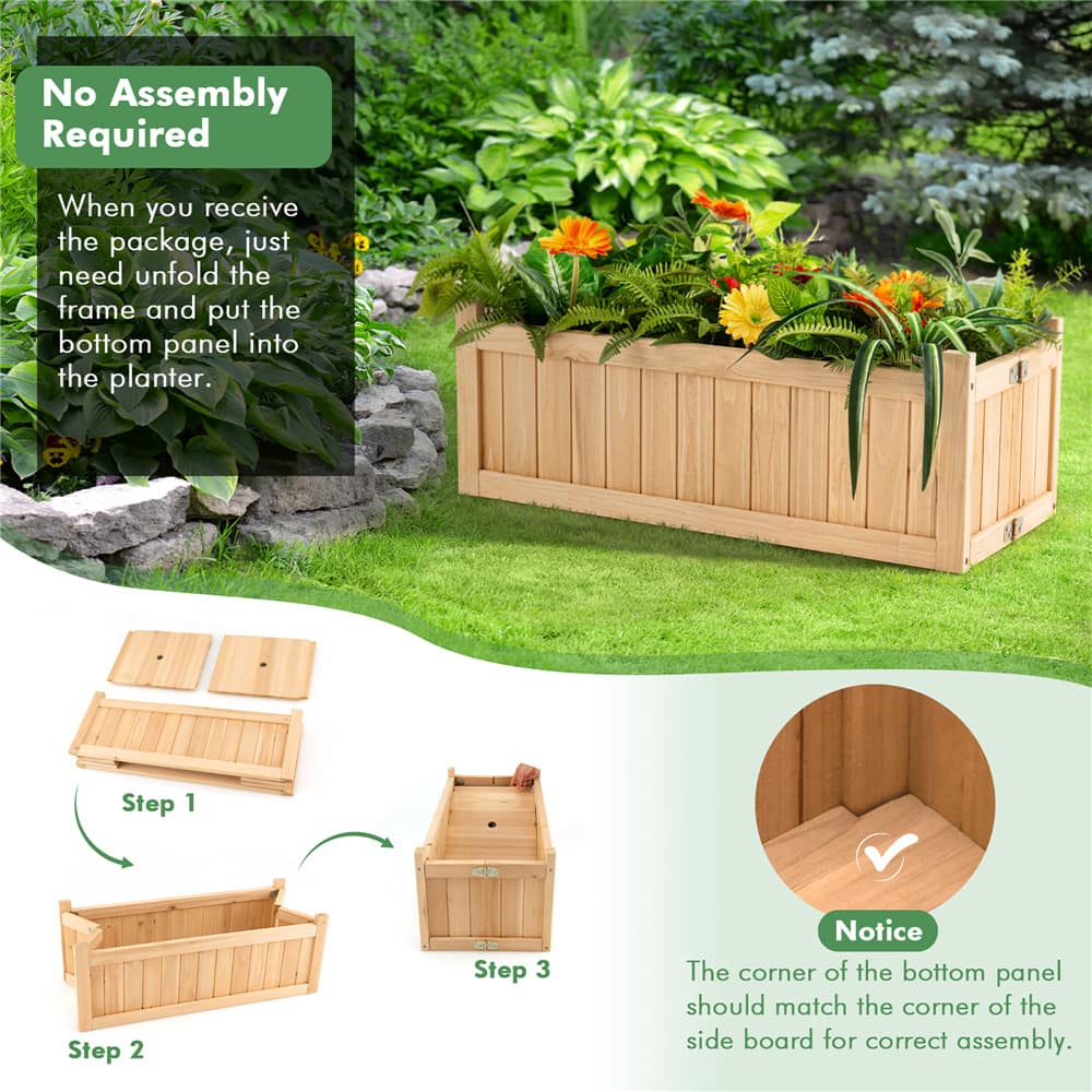 Costway Outdoor Wooden Planter Box Folding Raised Garden Plant Container with Drainage Hole