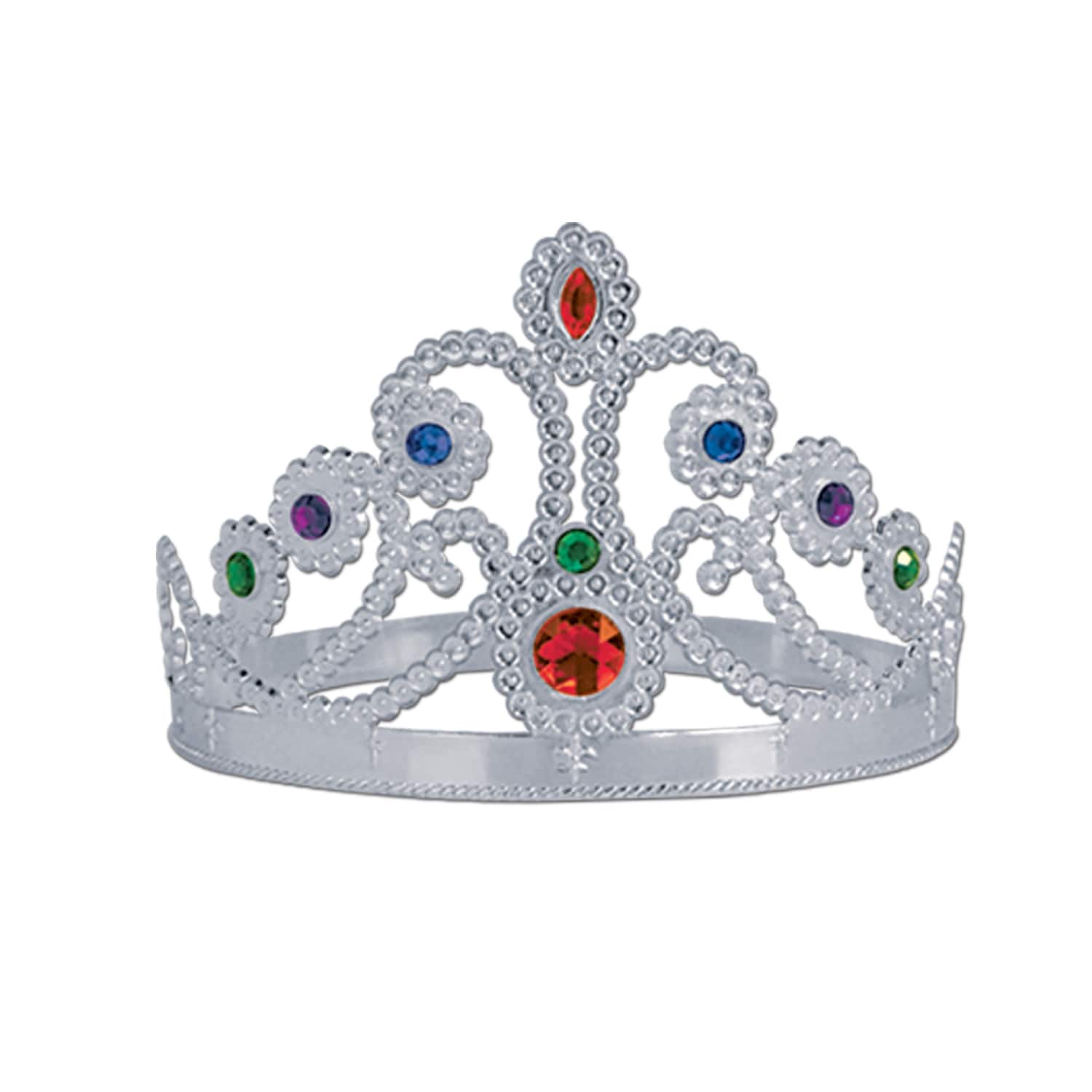 Beistle Silver Plastic Jeweled Queen's Tiaras, 2ct.