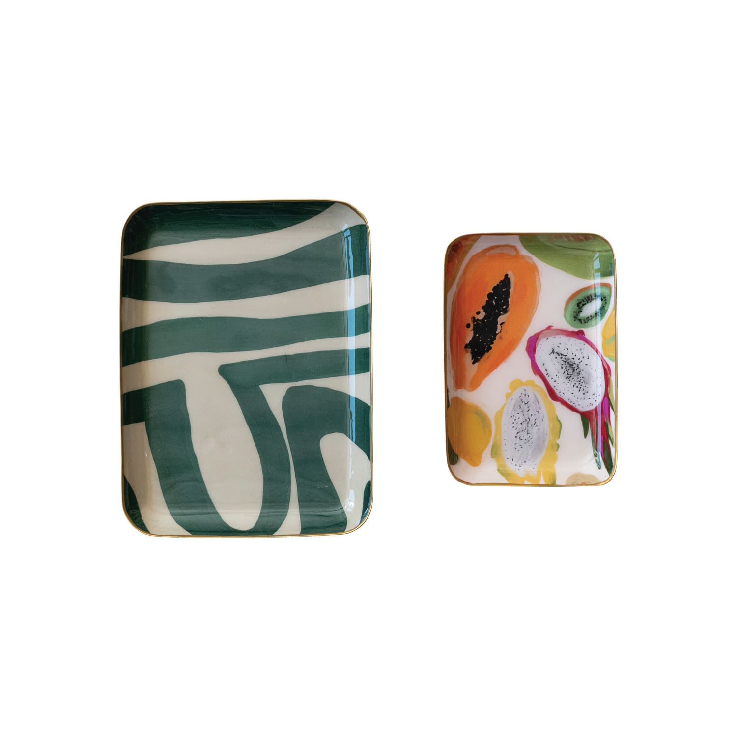 Hello Honey® Fruit & Abstract Striped Enameled Metal Tray Set