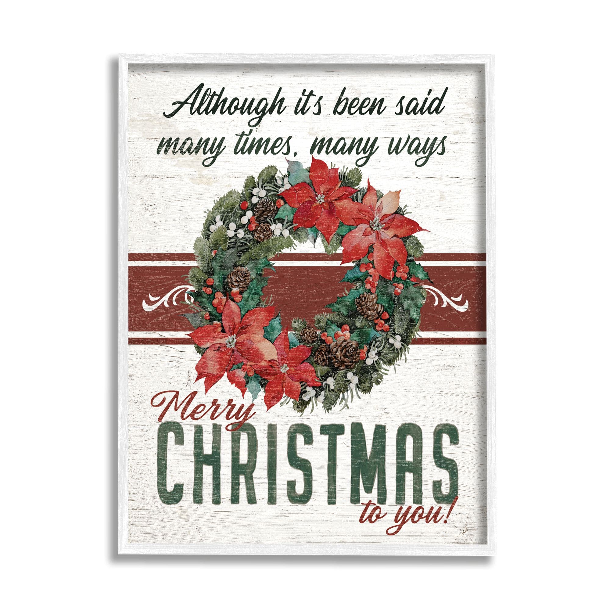 Stupell Industries Merry Christmas To You Vintage Poinsettia Framed Giclee Art