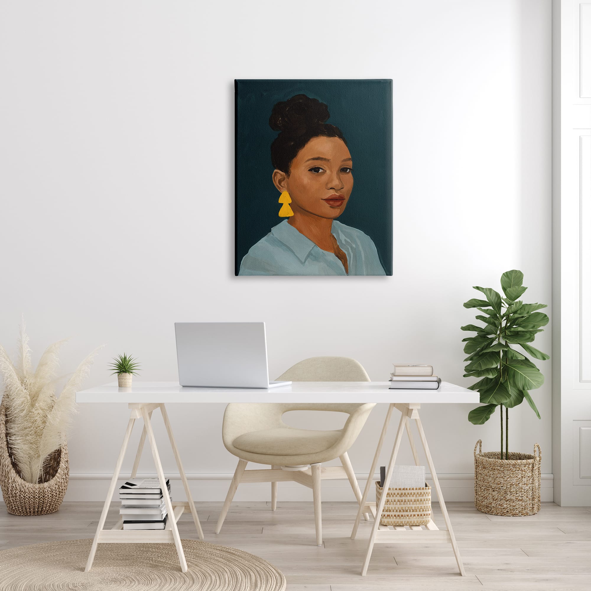 Stupell Industries Sophisticated Female Portrait With Yellow Triangle Earrings Canvas Wall Art