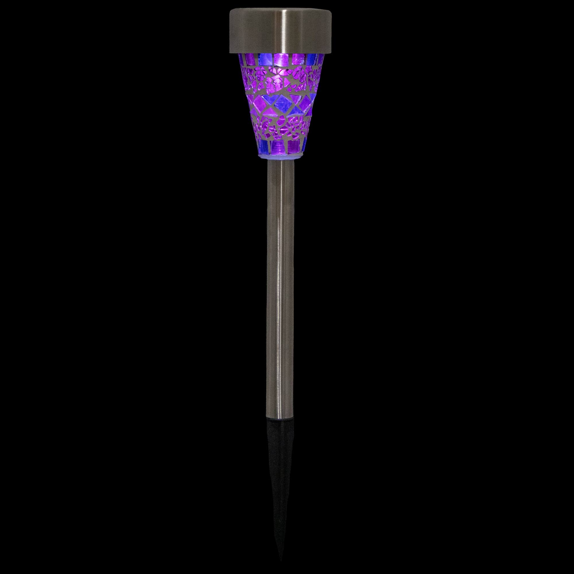 15.5" Purple Mosaic Stained Glass Solar Powered LED Pathway Markers
