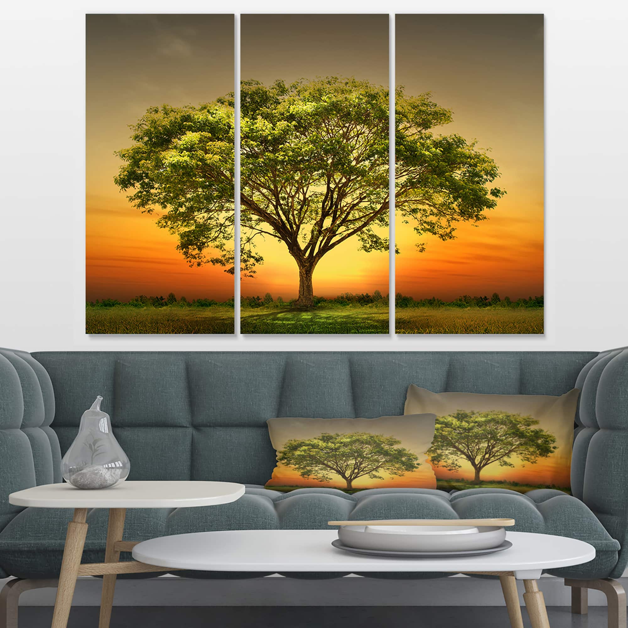 Designart - Green Tree against Setting Sun
