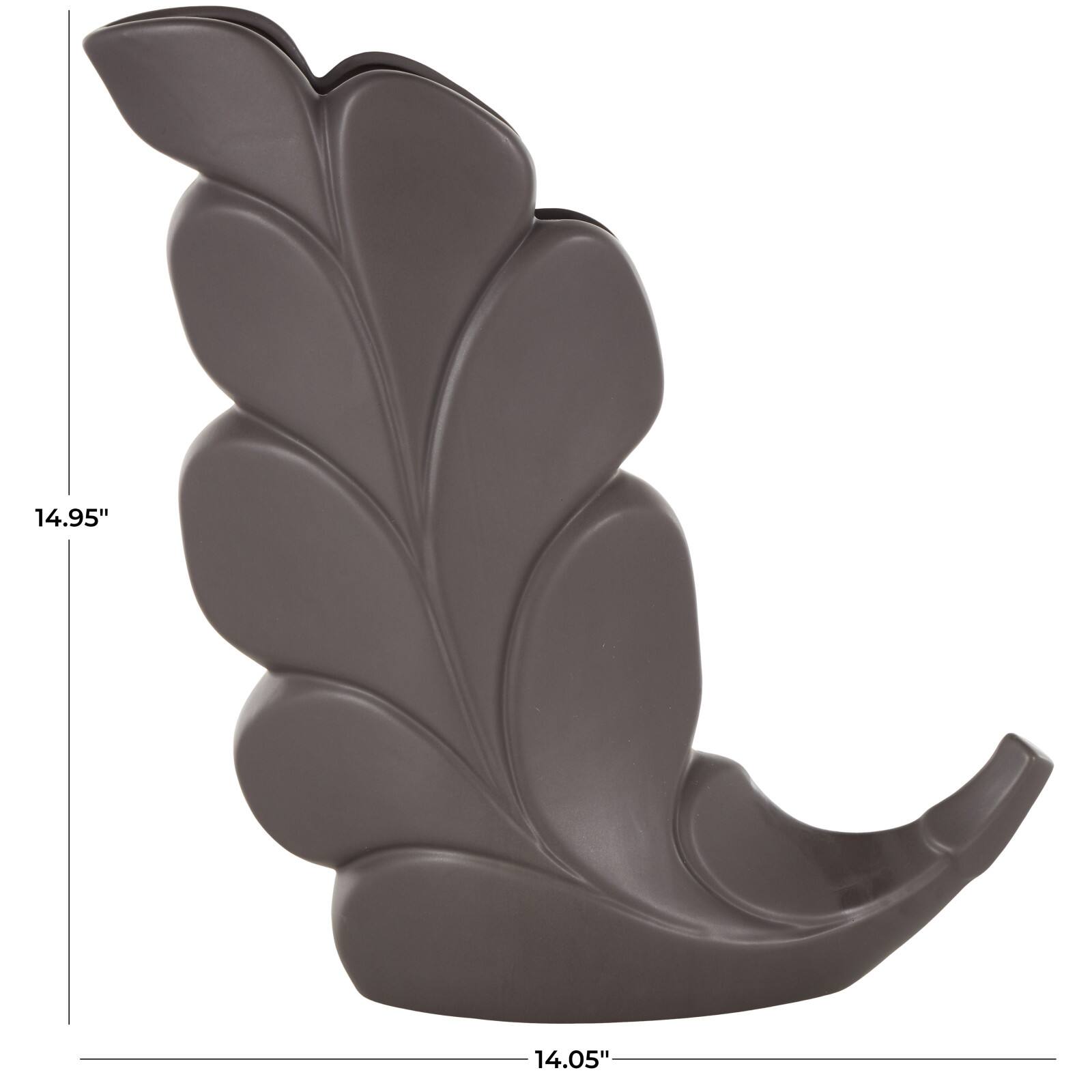 15" Black Ceramic Leaf Slanted Vase
