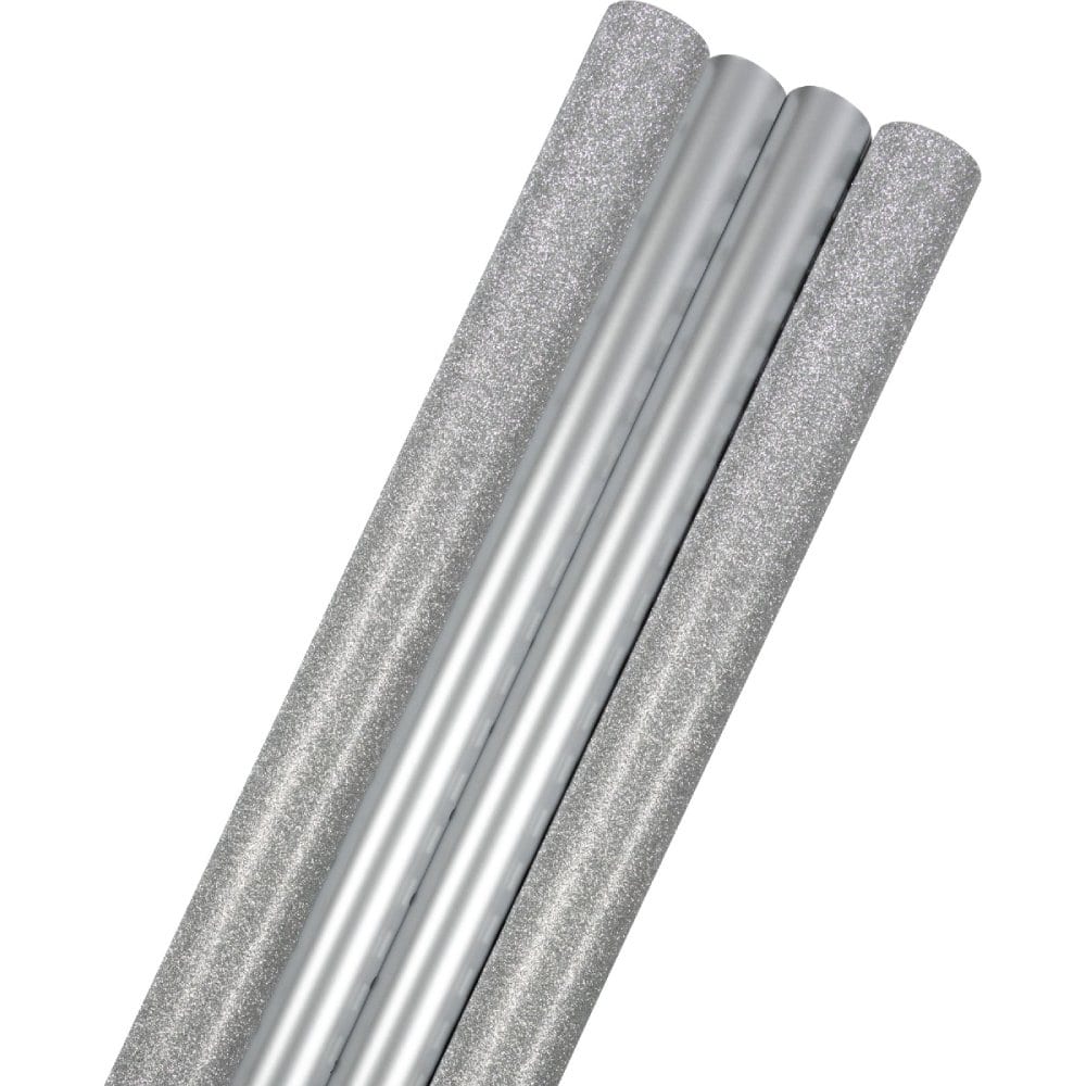 JAM Paper Premium Holiday Everything Silver Gift Wrap, 4ct.