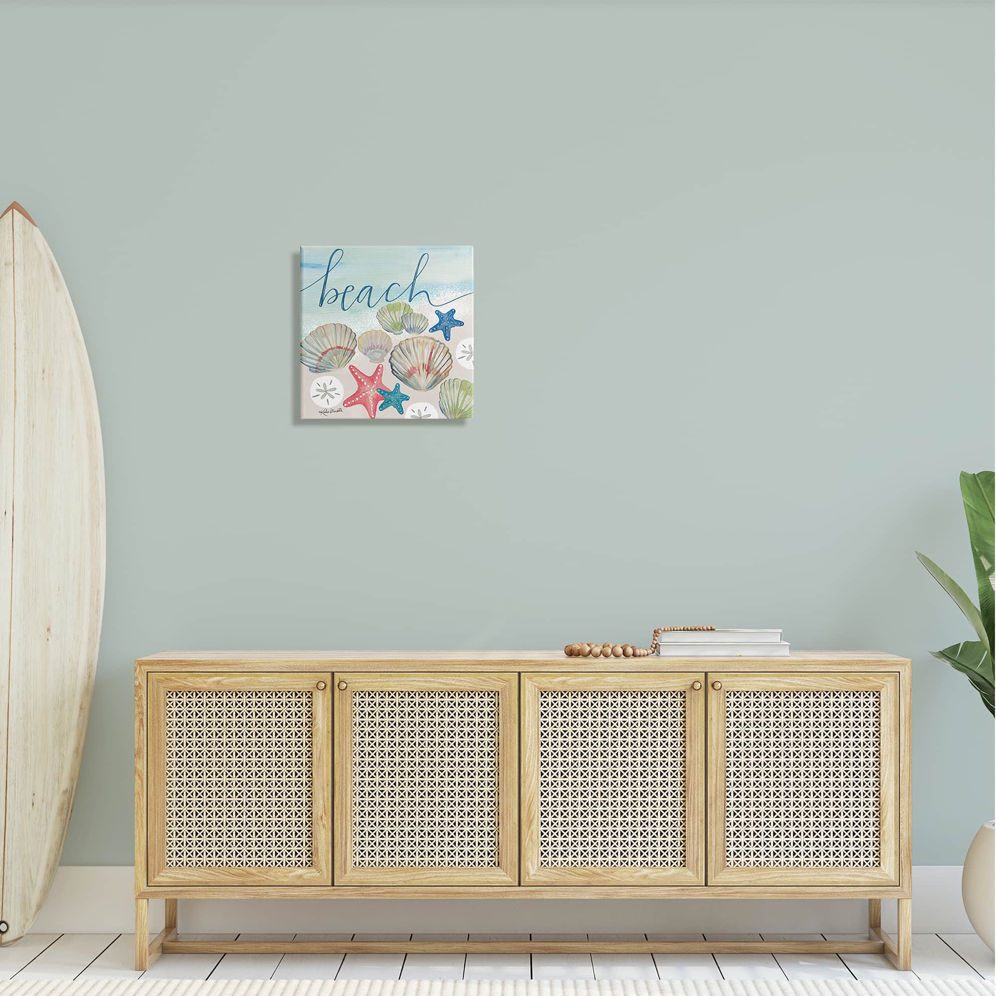 Stupell Industries Beach Calligraphy Seashells Clams Starfish Ocean Foam Canvas Wall Art