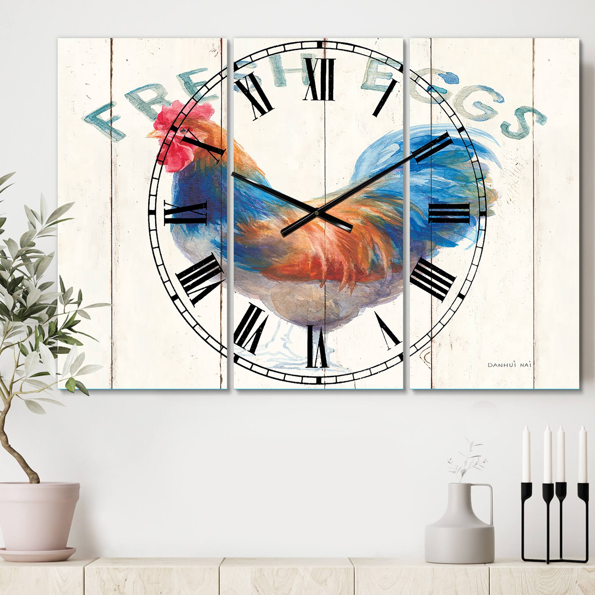 Designart 'Wood Farm Roaster Ii Farmhouse Multipanel Wall Clock