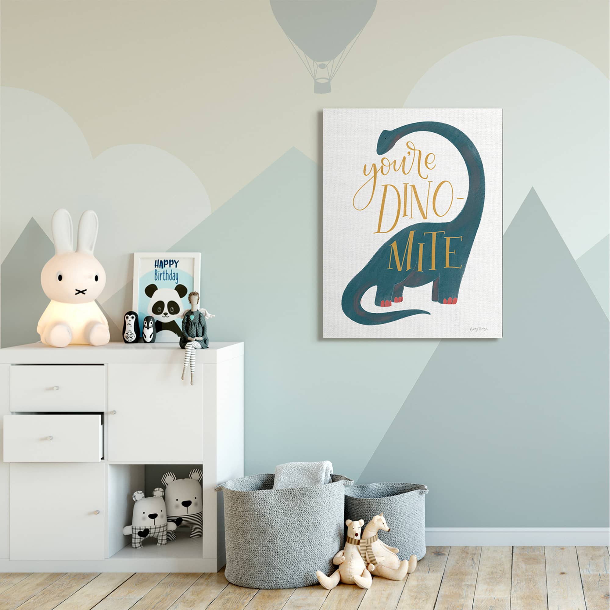 Stupell Industries You're Dino-Mite Phrase Blue Long Neck Dinosaur Canvas Wall Art
