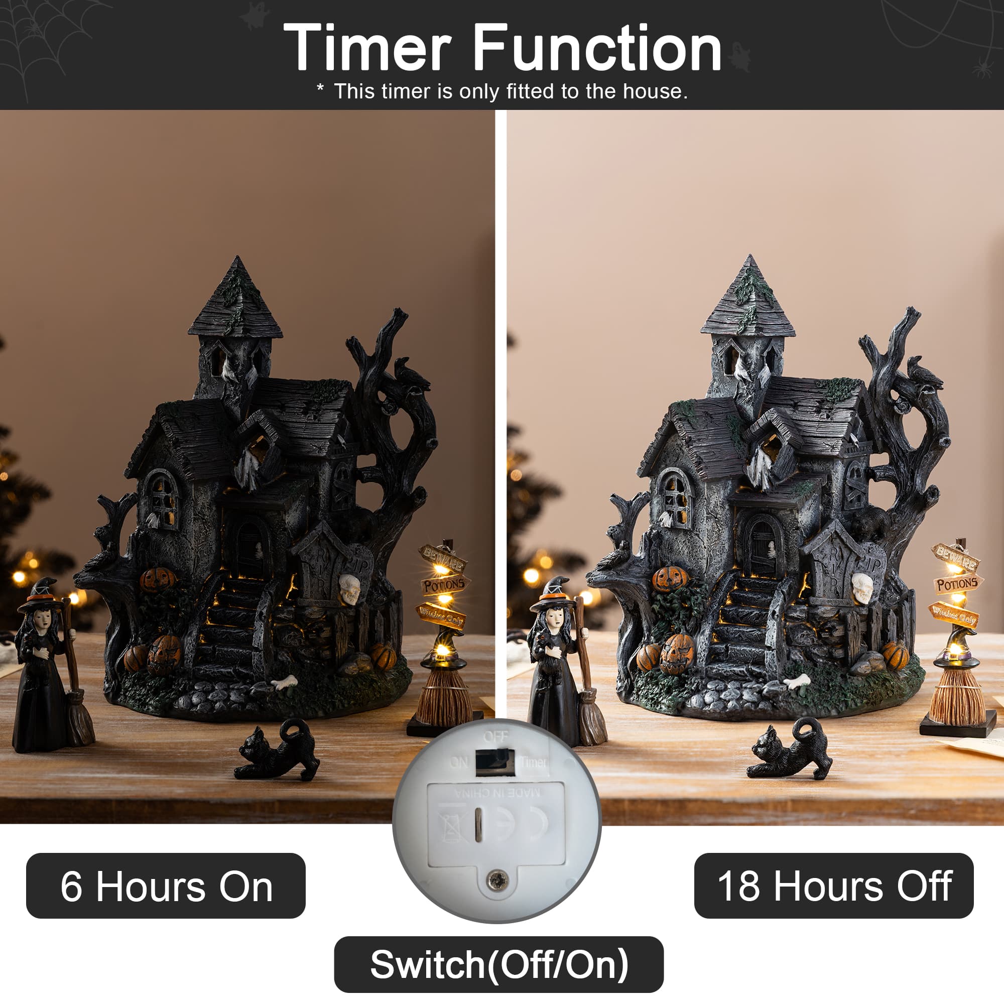 Glitzhome® Halloween Lighted Haunted House with Timer Set