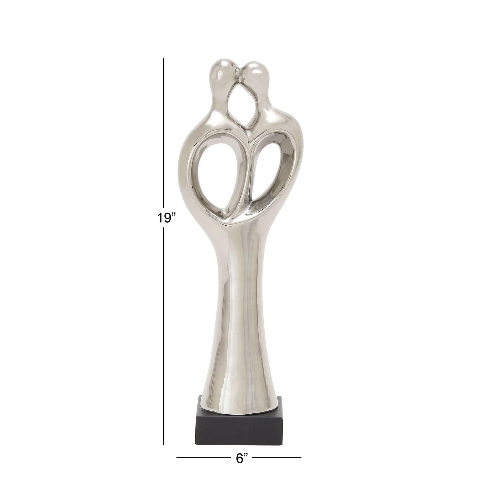 19" Traditional Silver Porcelain Stylized Abstract Couple Sculpture