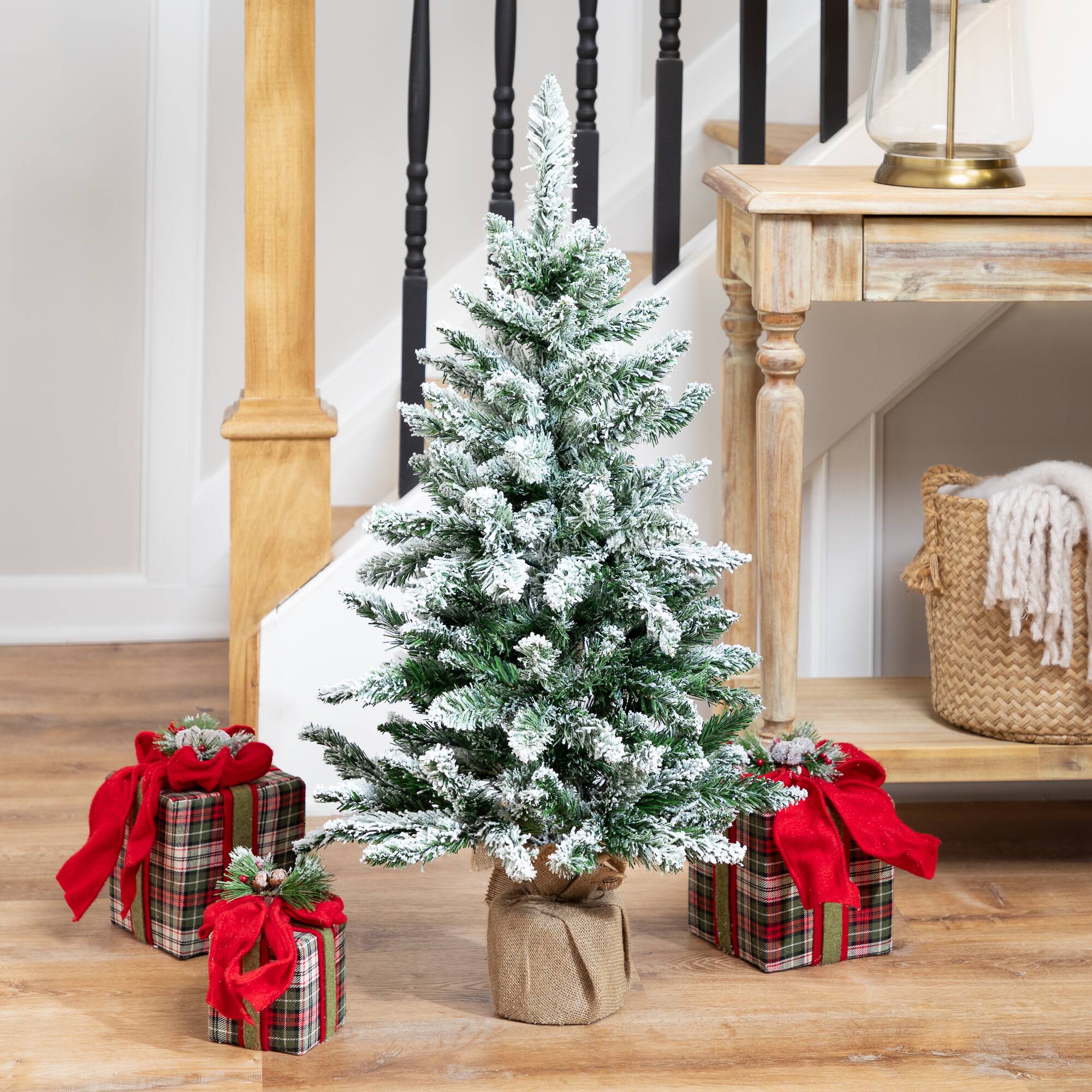 3ft. Unlit Frosted Pine Artificial Christmas Tree in Burlap Base