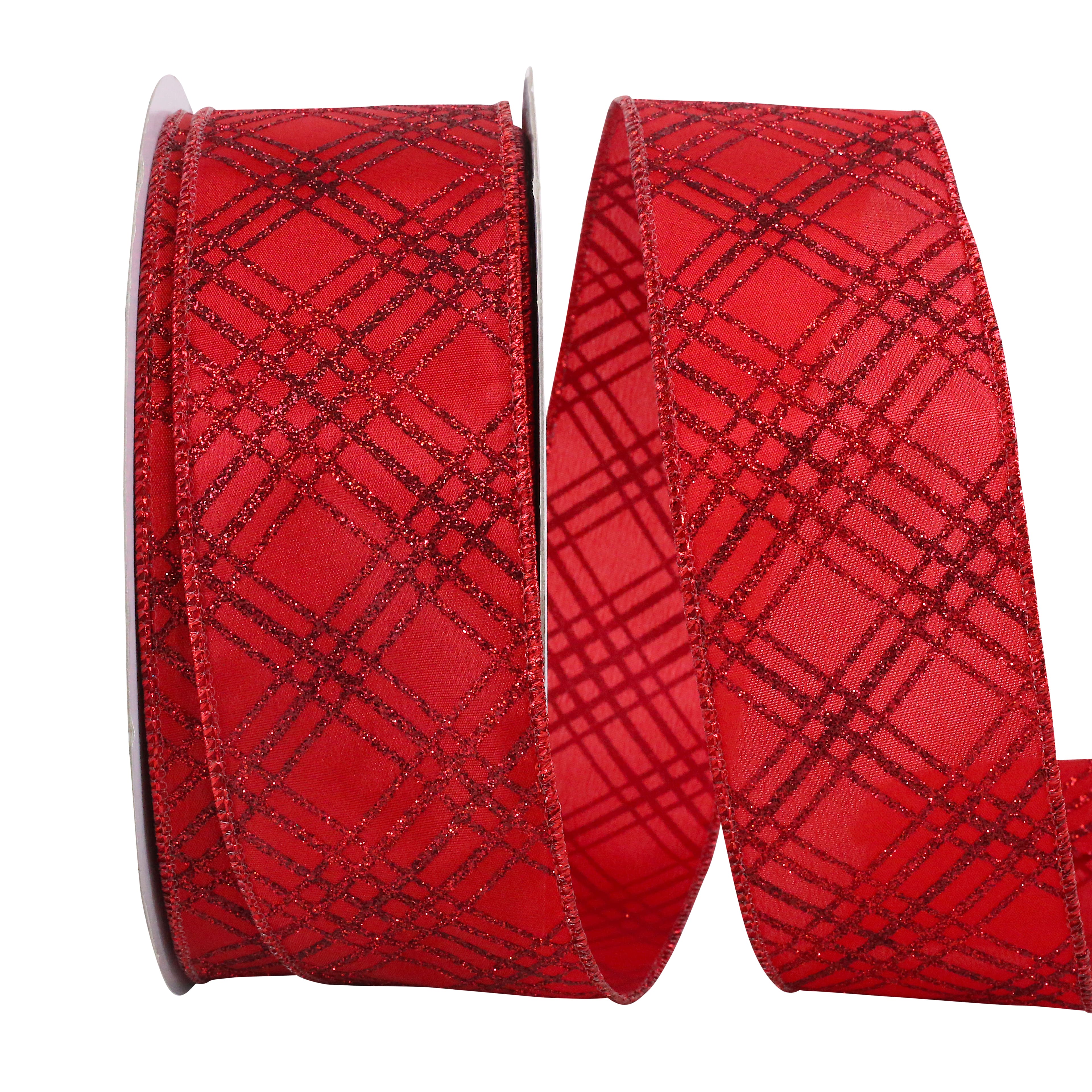 JAM Paper 2.5" x 50yd. Wired Christmas Diamonds Crisscross Value Ribbon