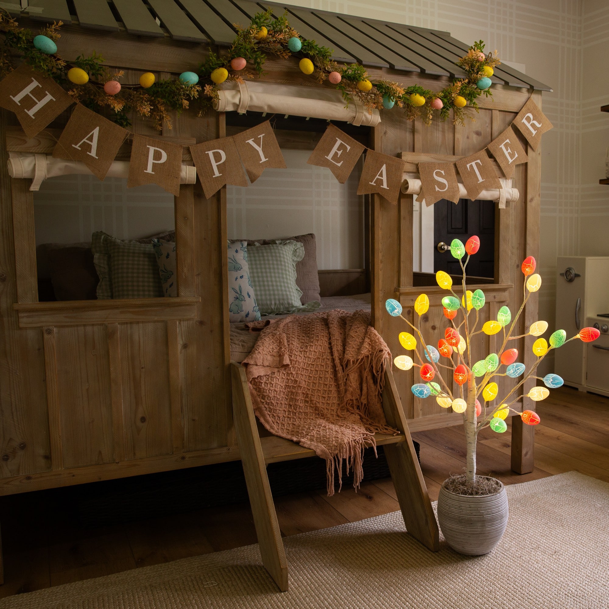 3ft. Pre-Lit Artificial Easter Twig Tree with 40 Egg Shaped LED Ornaments