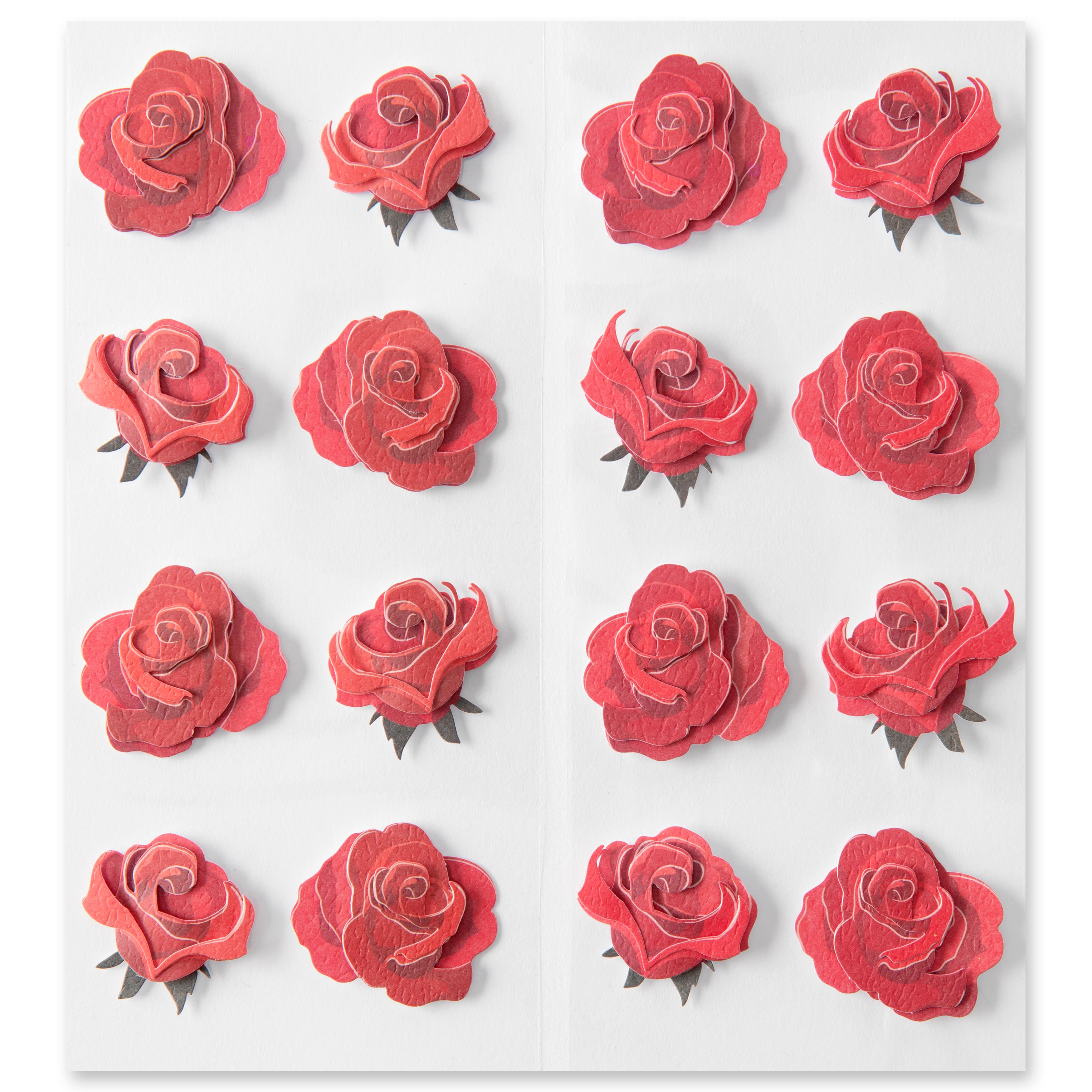 12 Packs: 16 ct. (192 total) Red Roses Floral Dimensional Stickers by Recollections™