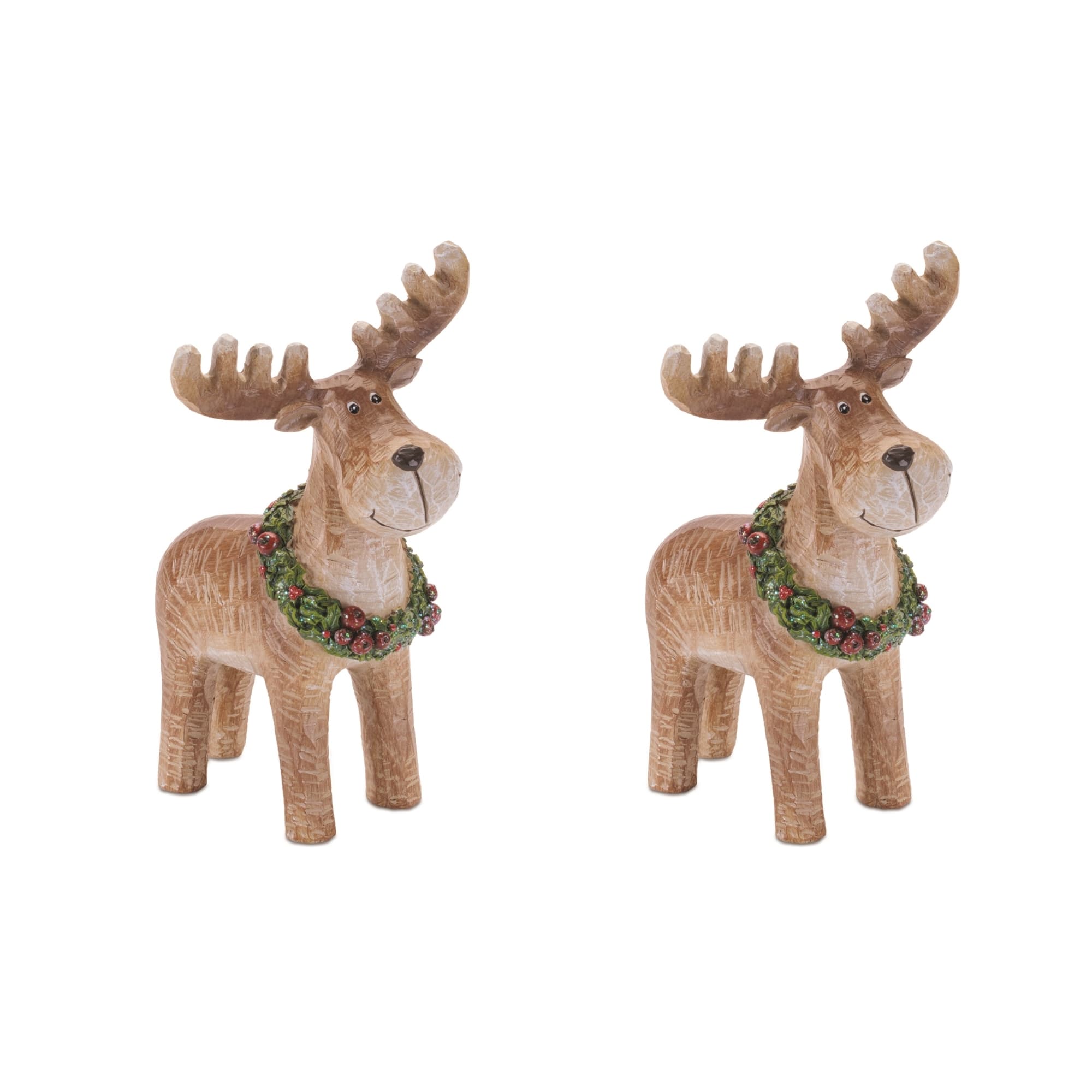 Melrose 5.25" Woodland Reindeer Figurines with Wreath, 2ct.