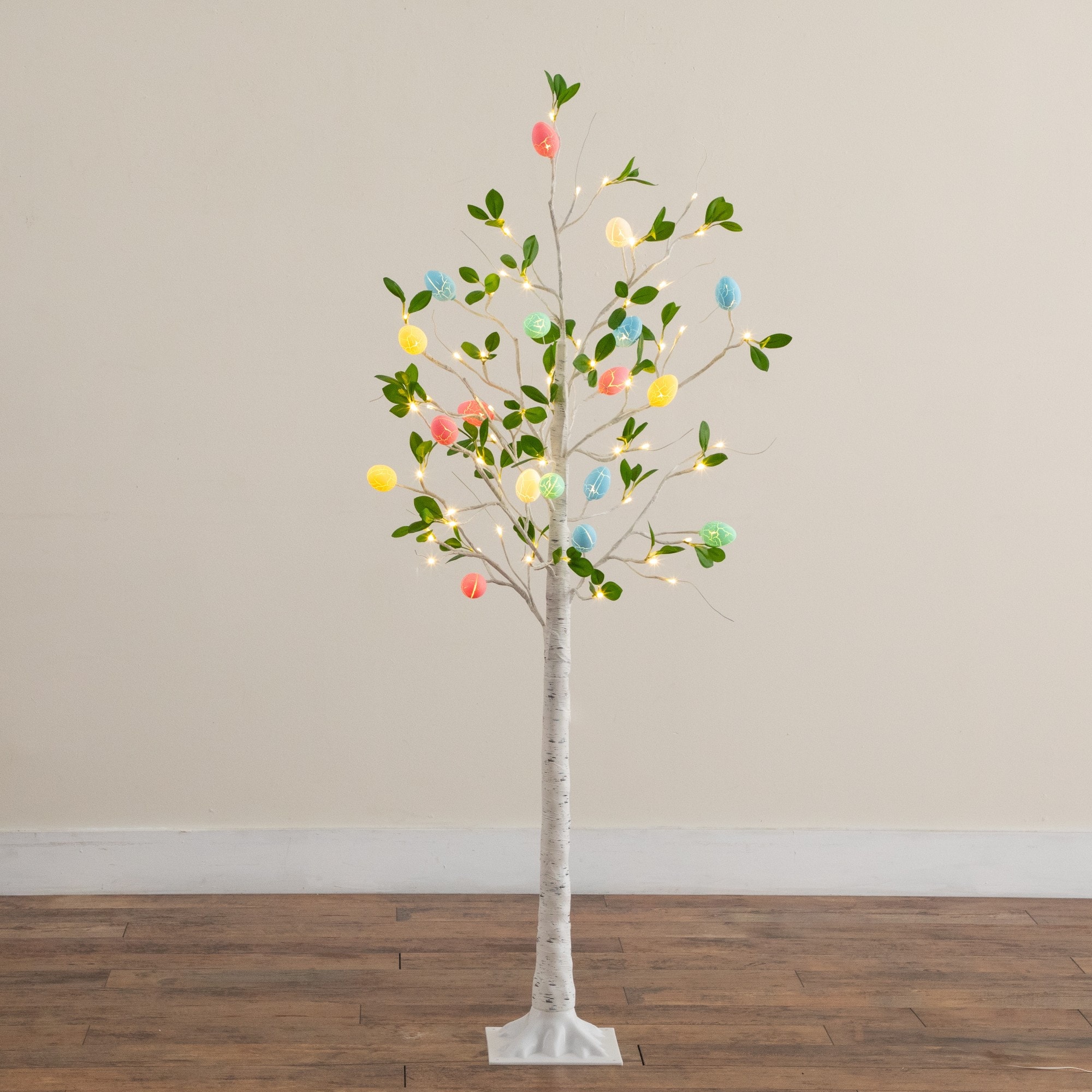 5ft. Pre-Lit Artificial Blooming Easter Egg Twig Tree with 72 Warm White LED Lights