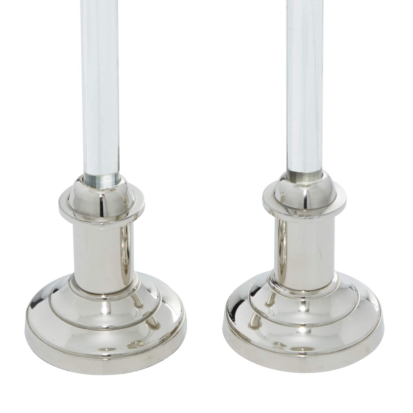 Set of 2 Silver Aluminum Glam Candle Holder, 12", 16"