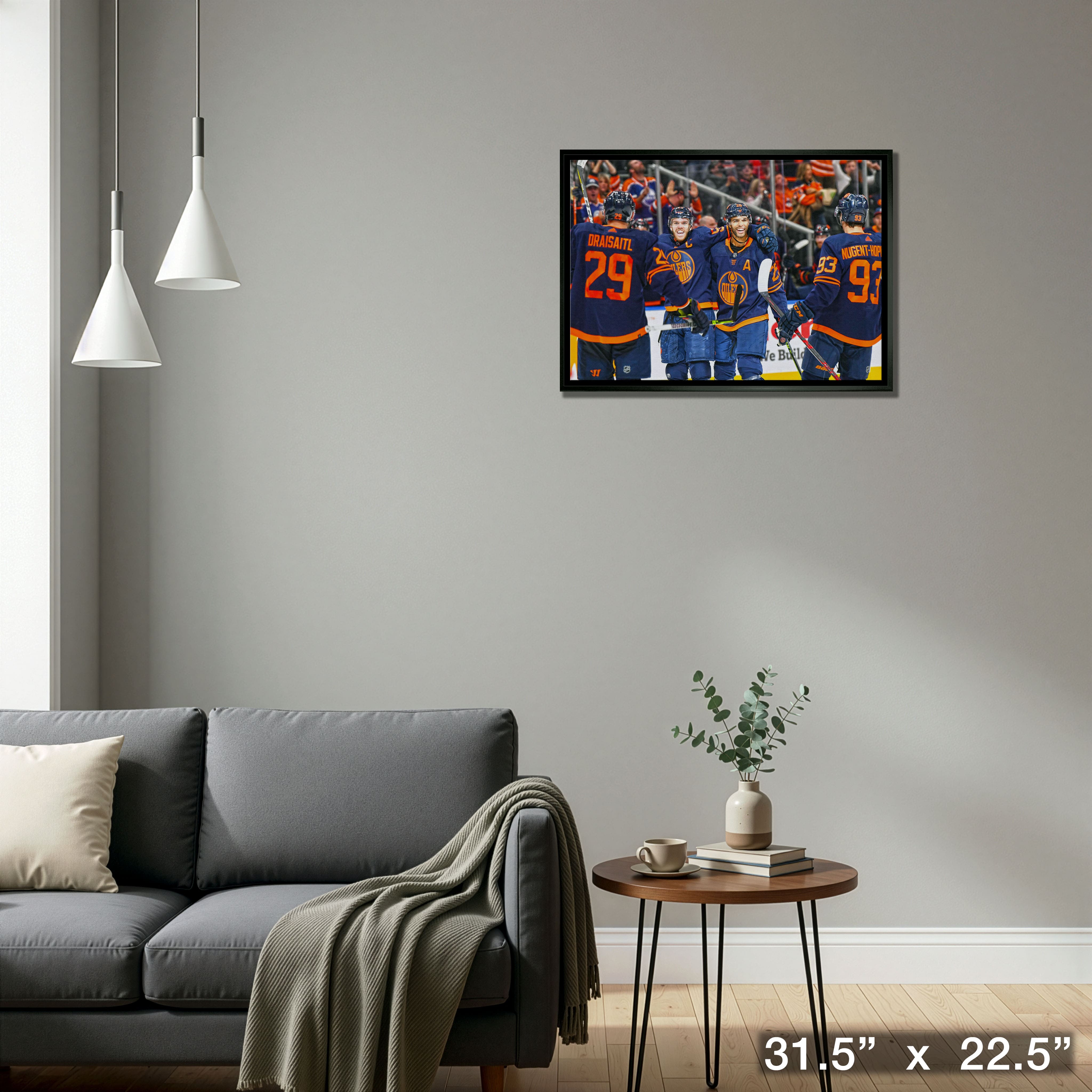 Leon Draisaitl, Connor McDavid, Darnell Nurse and Ryan Nugent-Hopkins 20" x 29" Framed Canvas Oilers Cel