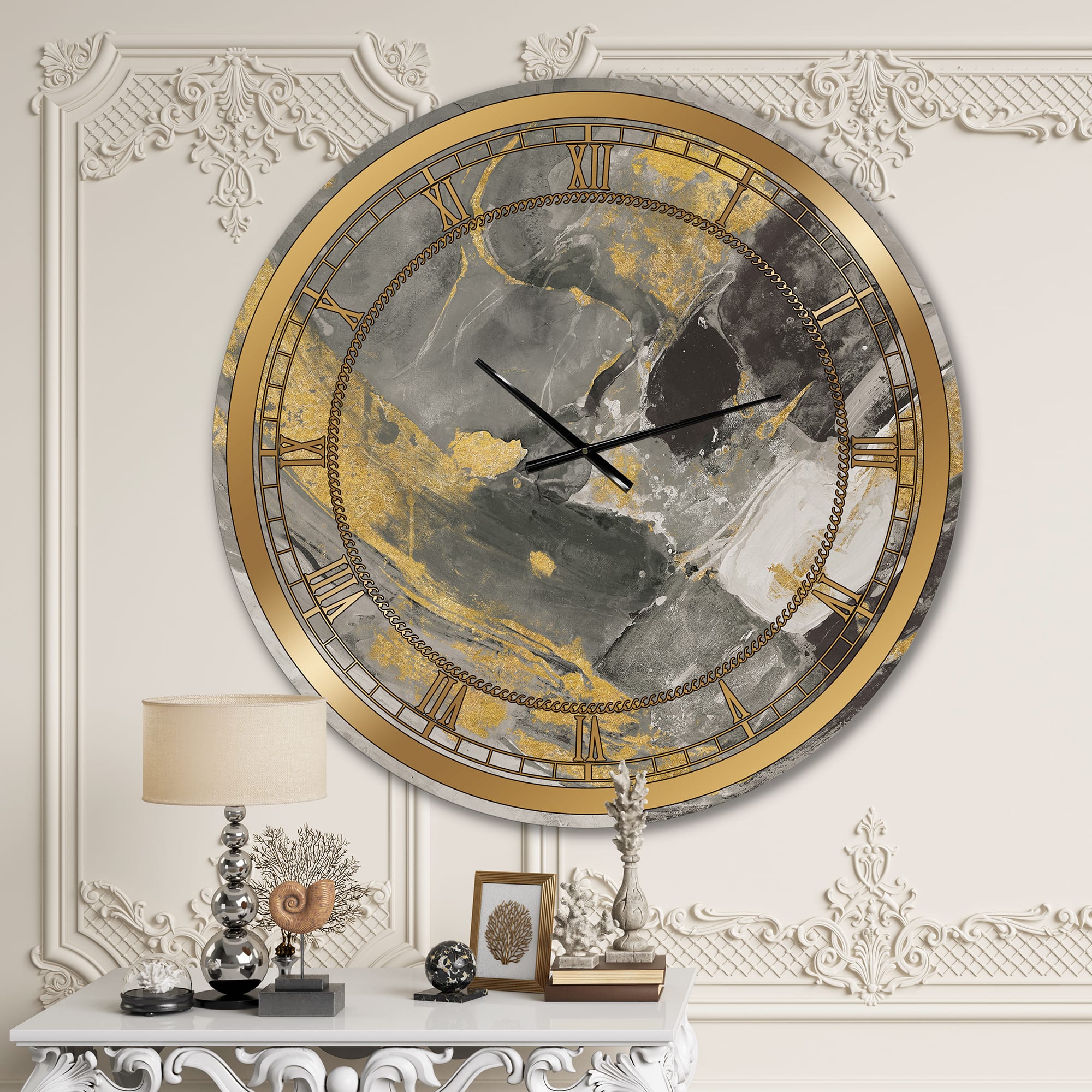 Designart Marble Gold and Black II Glam Wall Clock