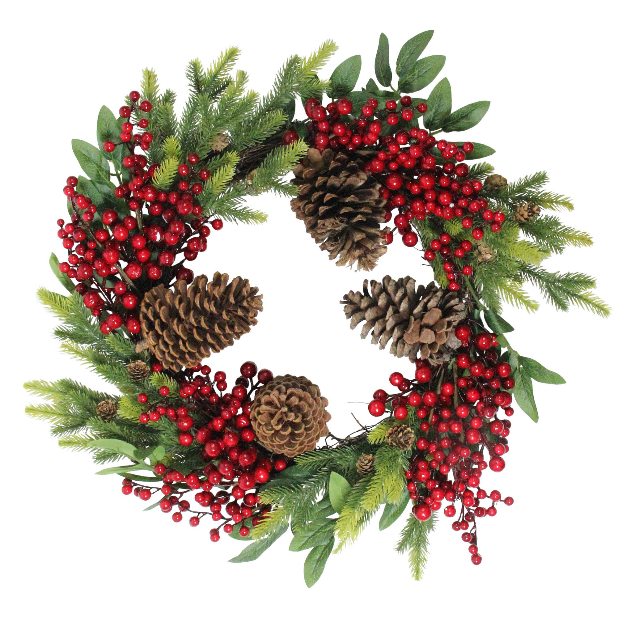 22" Red Berry & Pinecone Wreath