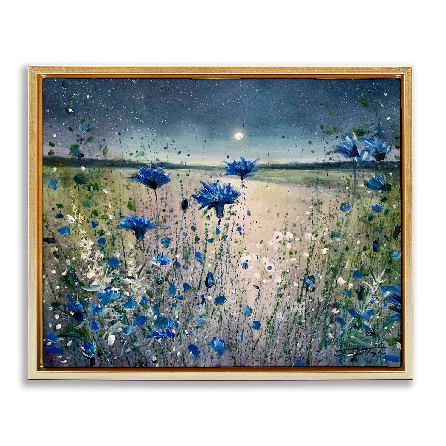 Stupell Industries Moon over Blooming Flowers Floater Framed Art