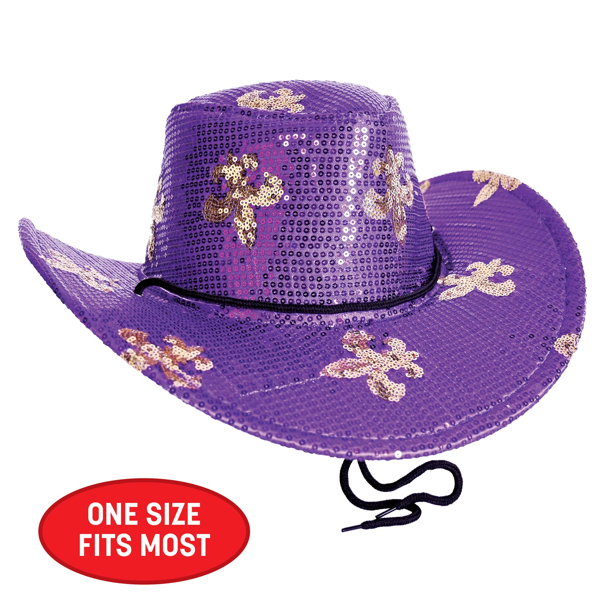 Beistle Purple Sequined Fleur de Lis Mardi Gras Cowboy Hat